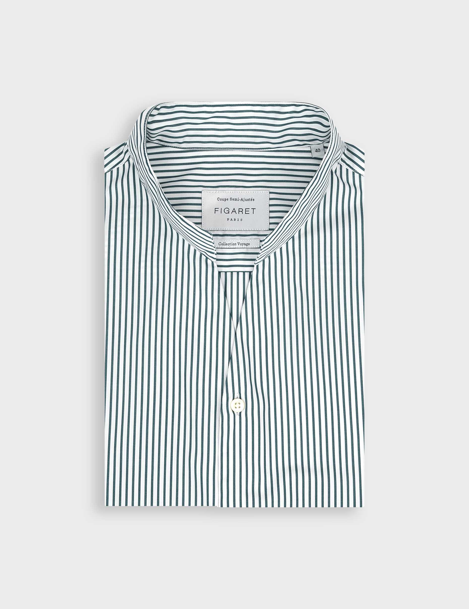 Striped green Carl Voyage shirt - Popeline - Carl Collar