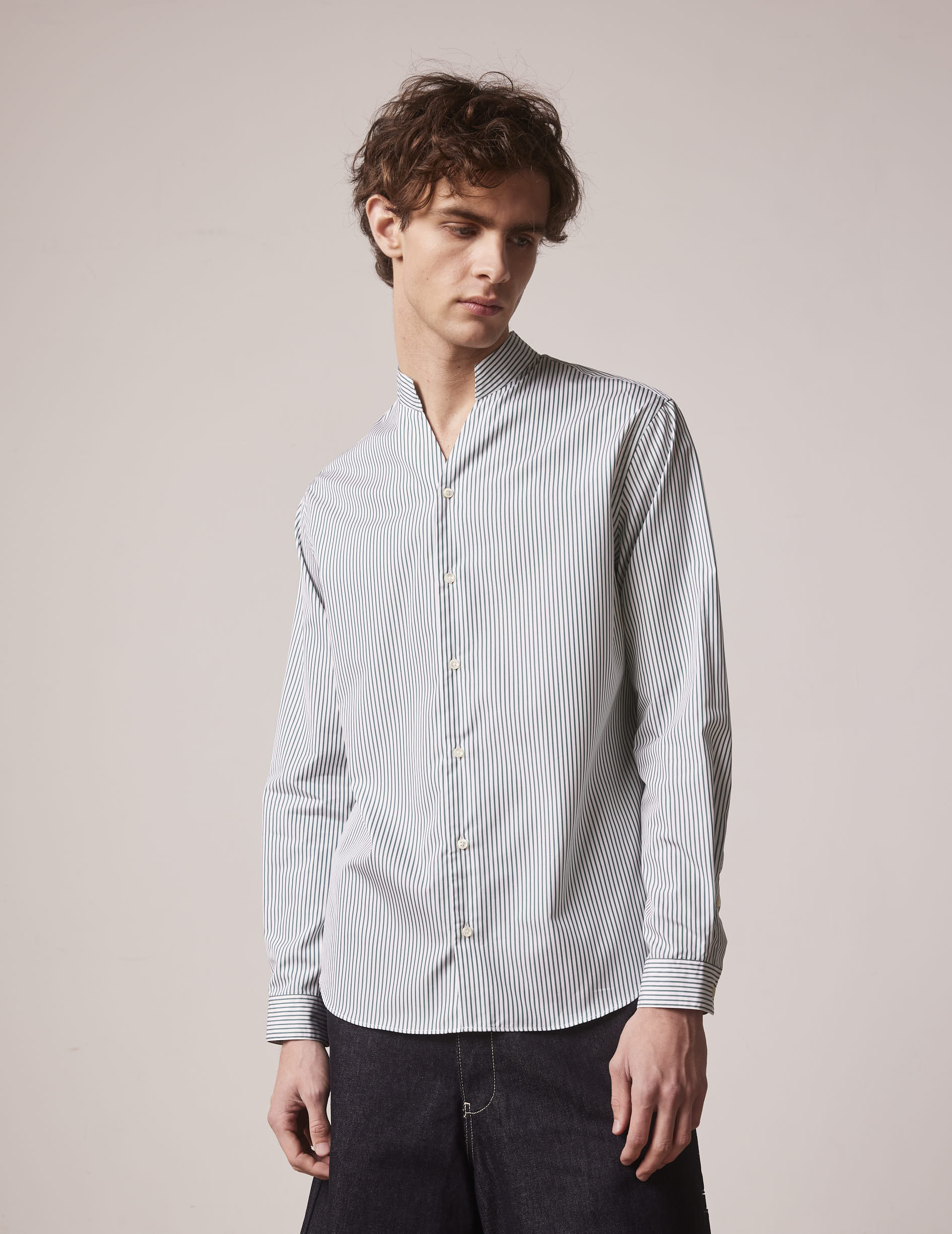 Striped green Carl Voyage shirt - Popeline - Carl Collar