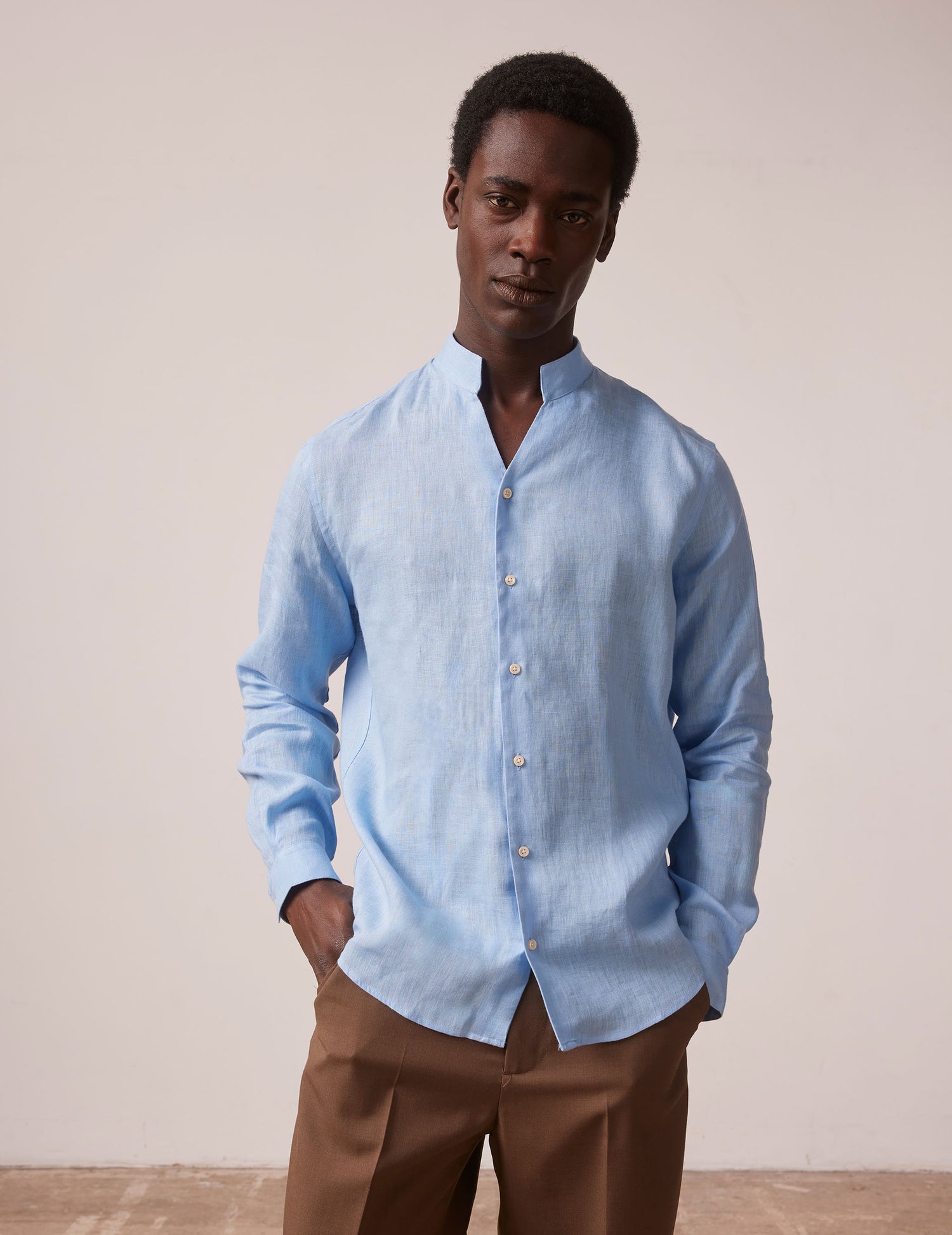 Chemise Carl en lin bleu - Lin - Col Carl