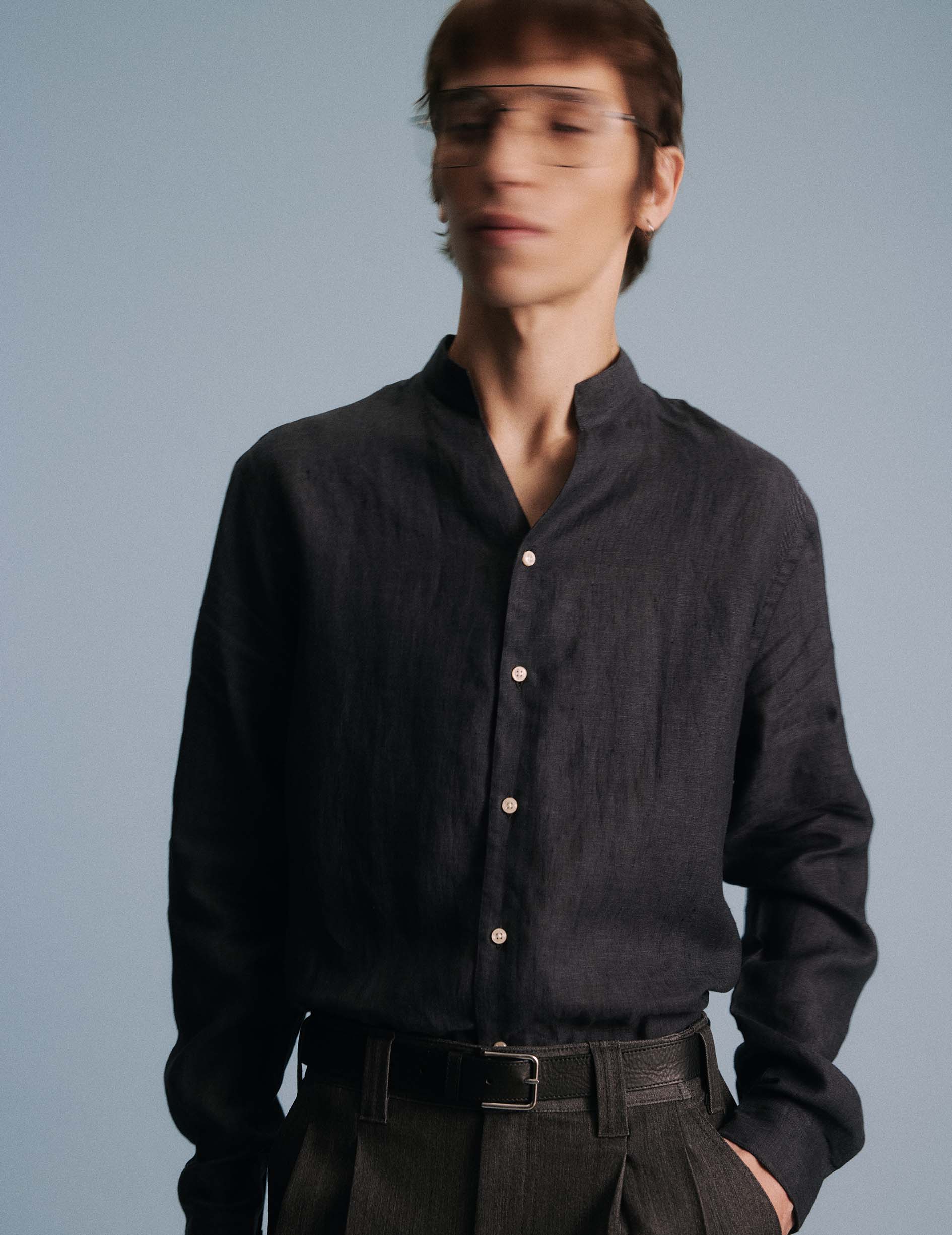 Black linen Carl shirt - Lin - Carl Collar