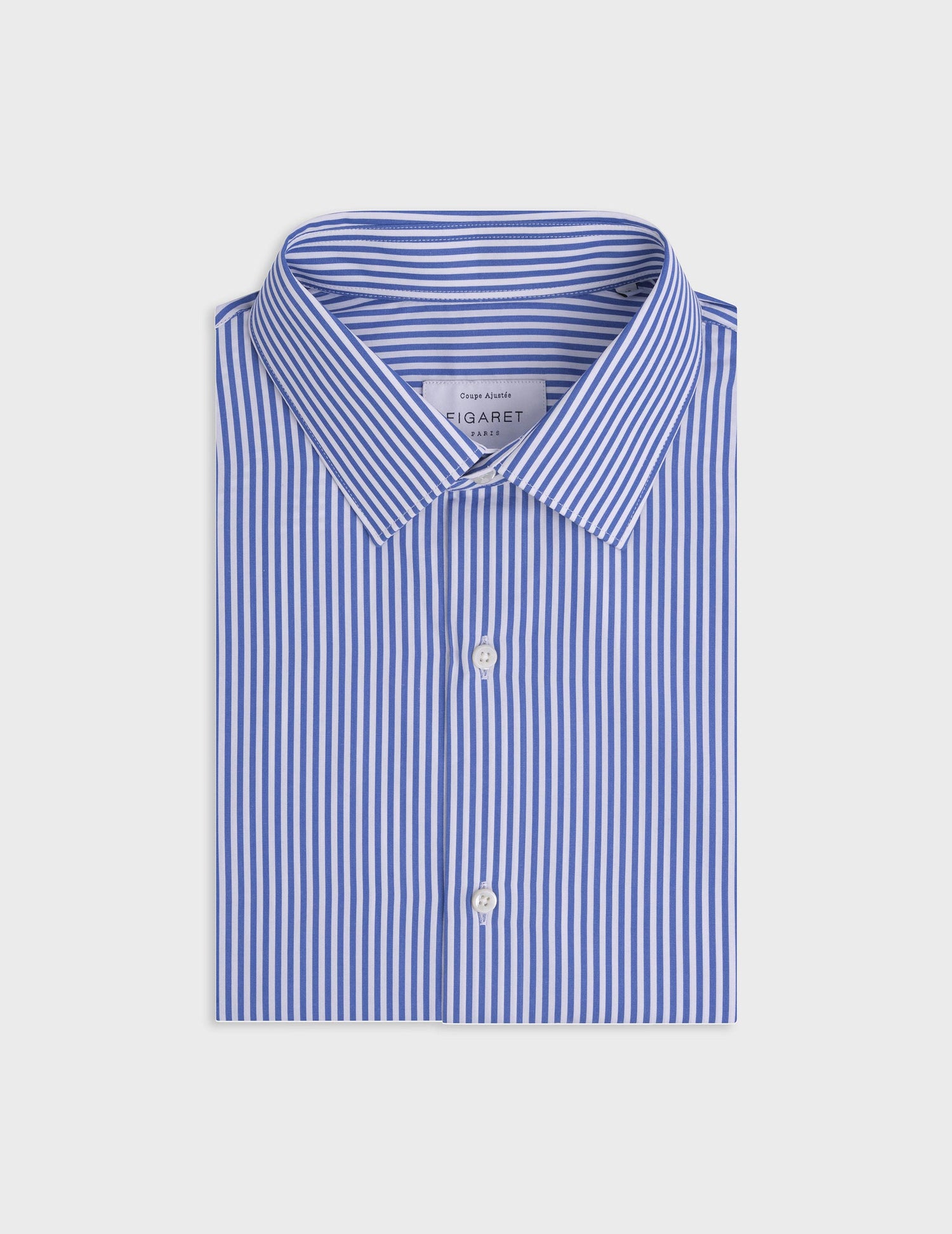 Chemise ajustée rayée bleue - Popeline - Col Figaret