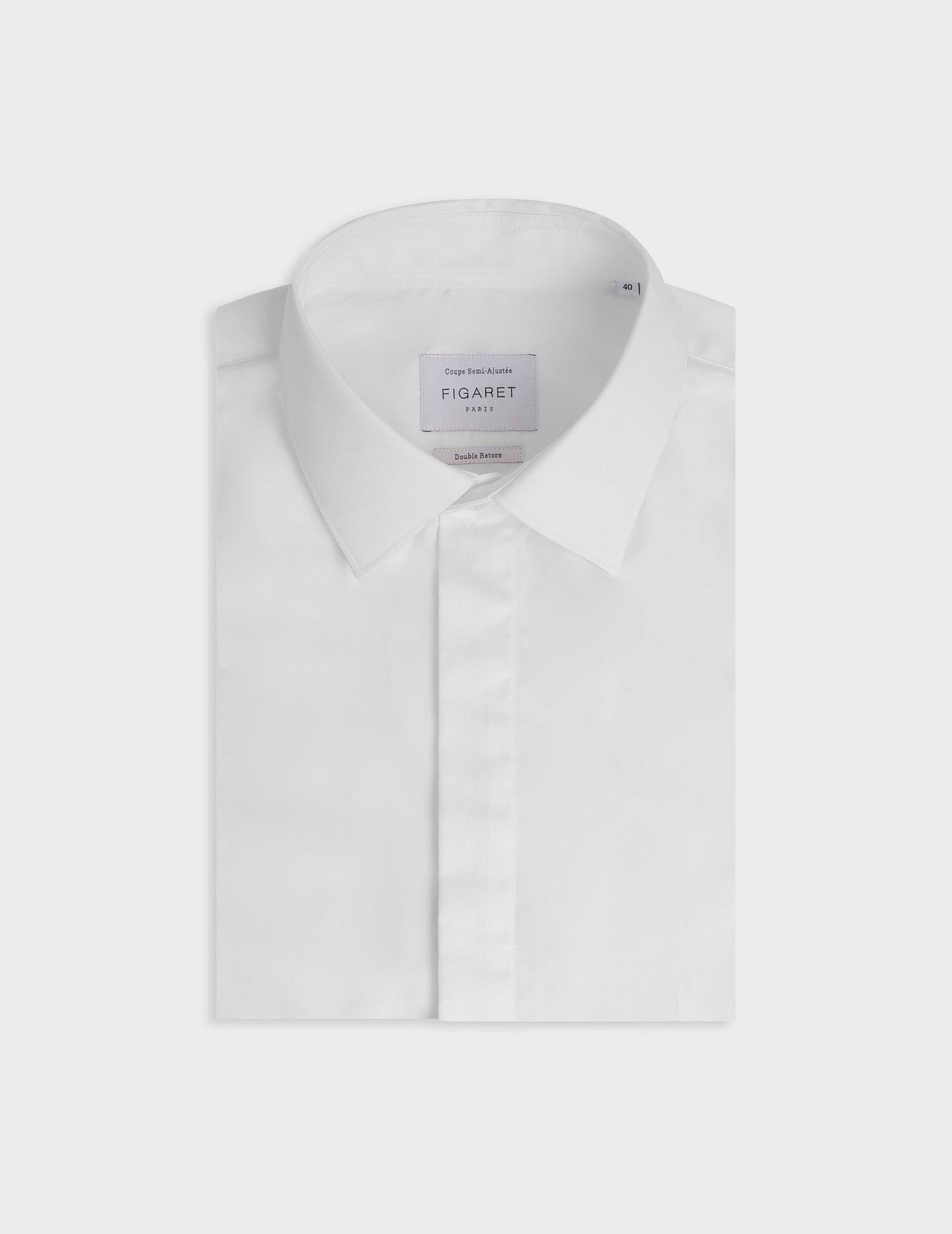 White semi-fitted shirt with hidden button placket - Popeline - Figaret Collar