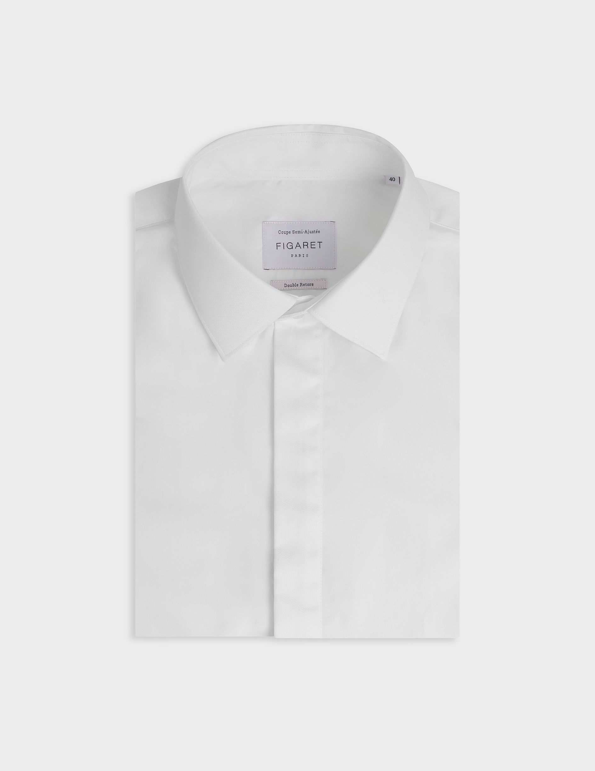 White semi-fitted shirt with hidden button placket - Popeline - Figaret Collar