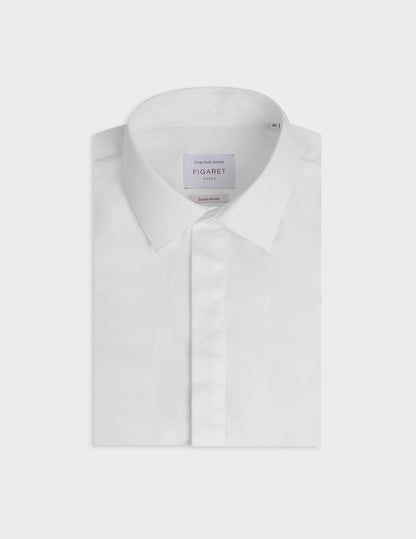 White semi-fitted shirt with hidden button placket