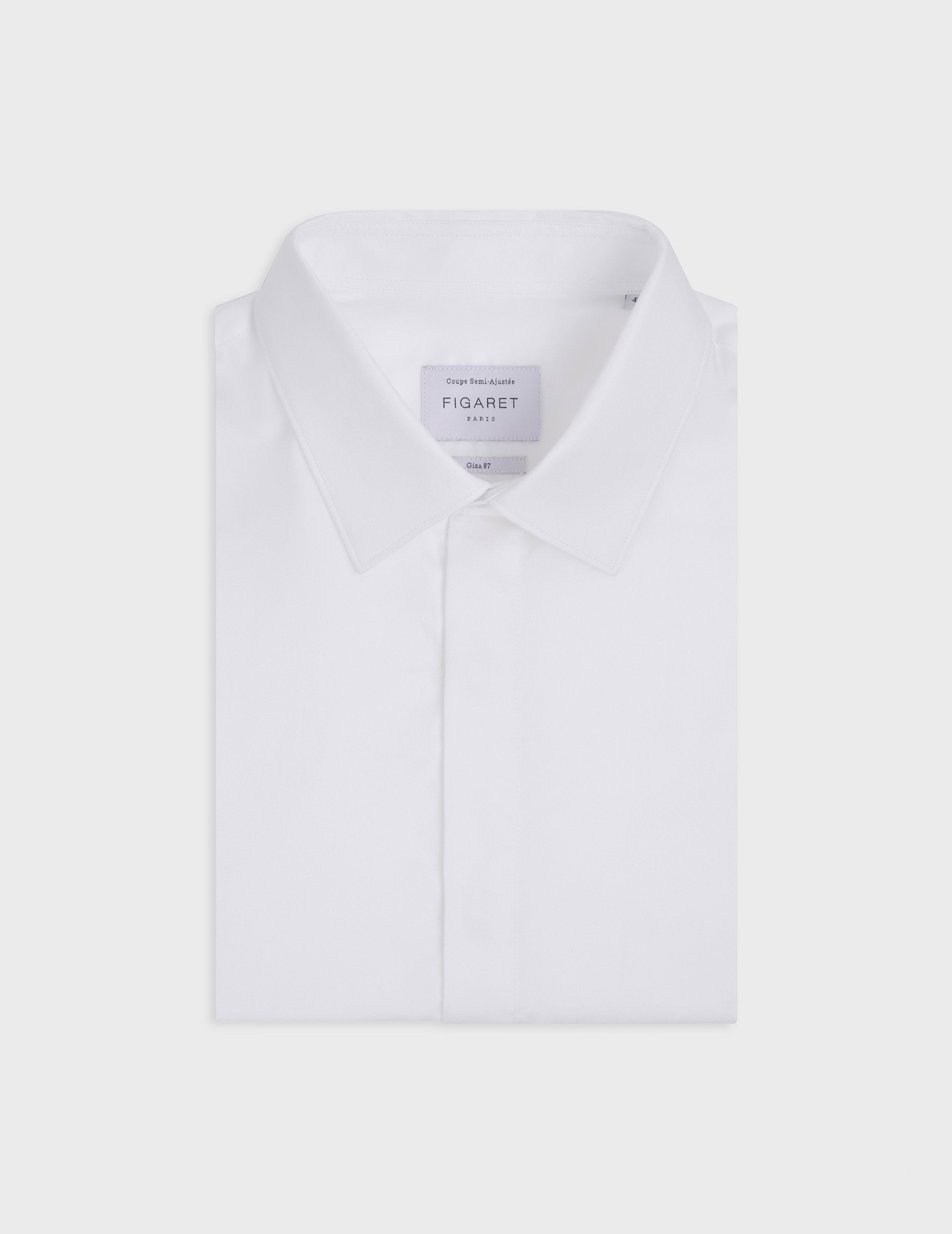 White semi-fitted prestige shirt with hidden button placket - Oxford - Figaret Collar