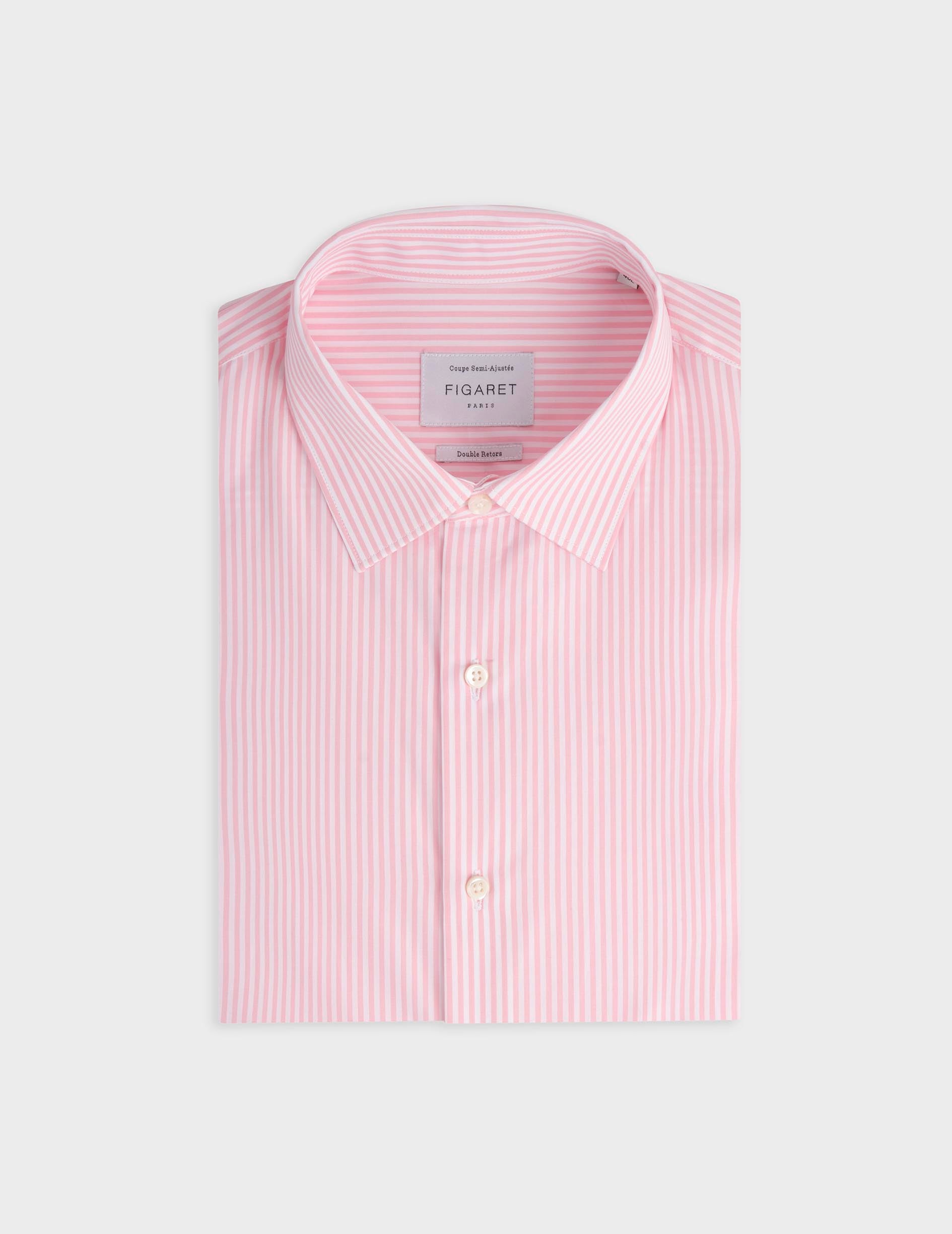 Semi-fitted pink striped shirt - Poplin - Figaret Collar