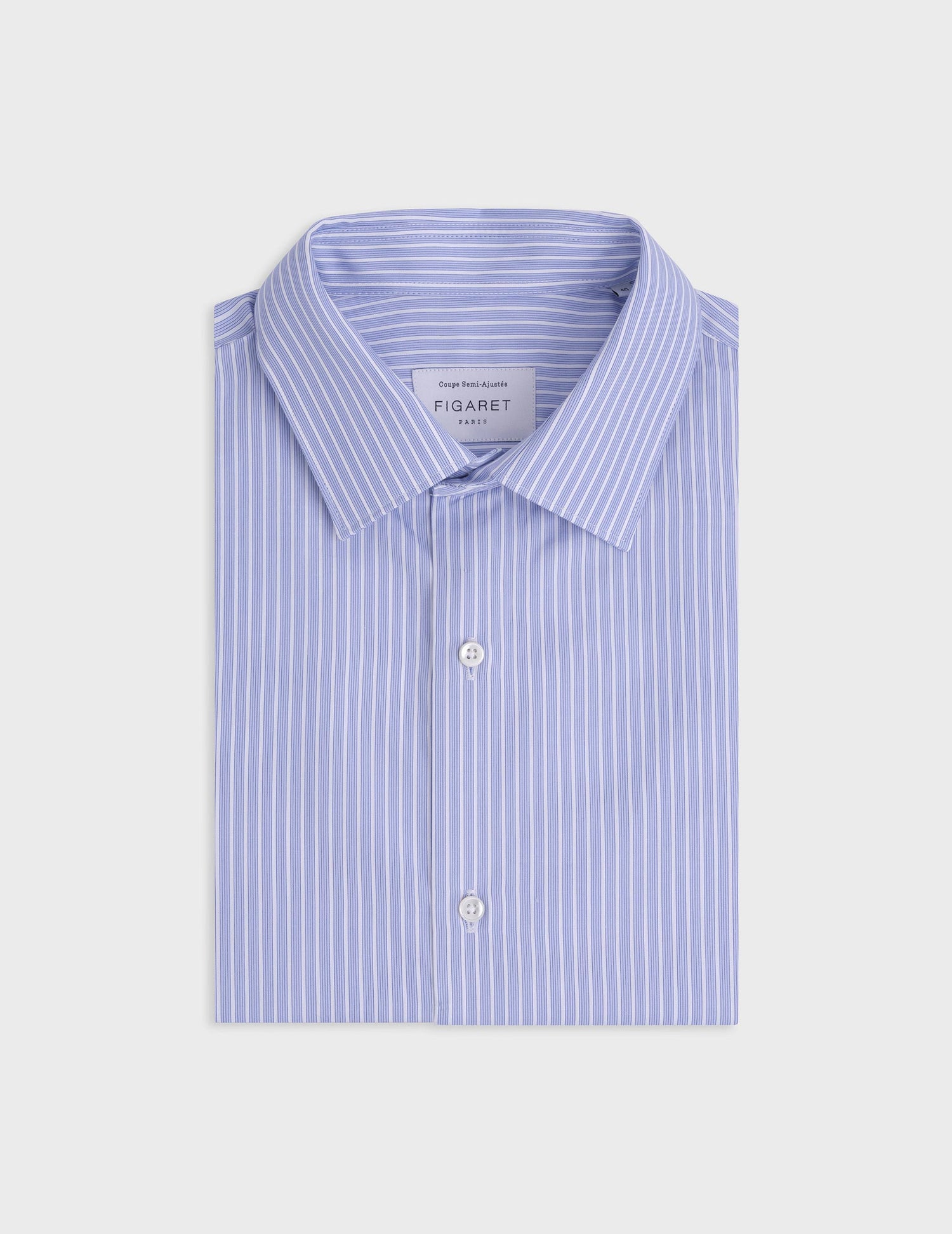 Blue striped semi-fitted shirt - Popeline - Figaret Collar#4