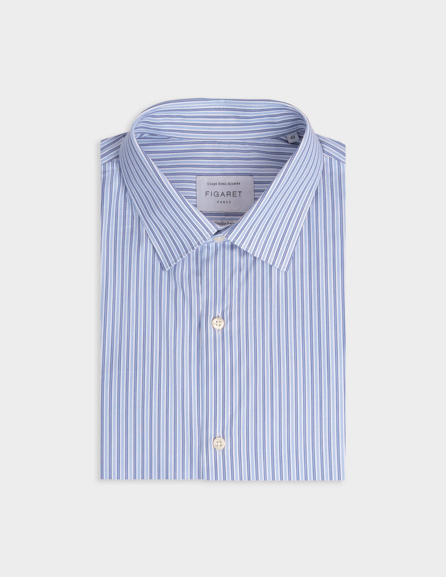 Blue striped semi-fitted shirt - Poplin - Figaret Collar