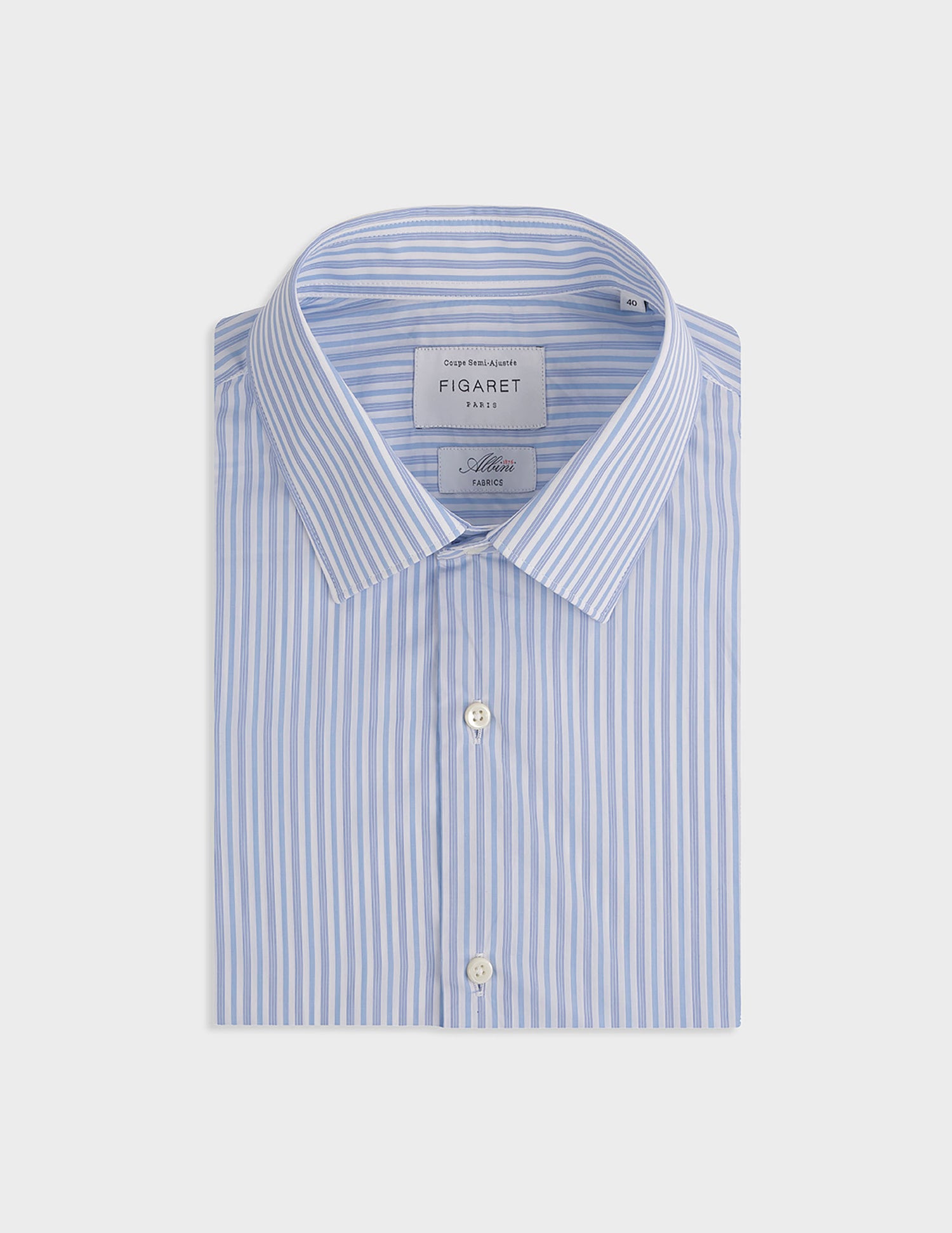 Blue striped semi-fitted shirt - Popeline - Figaret Collar