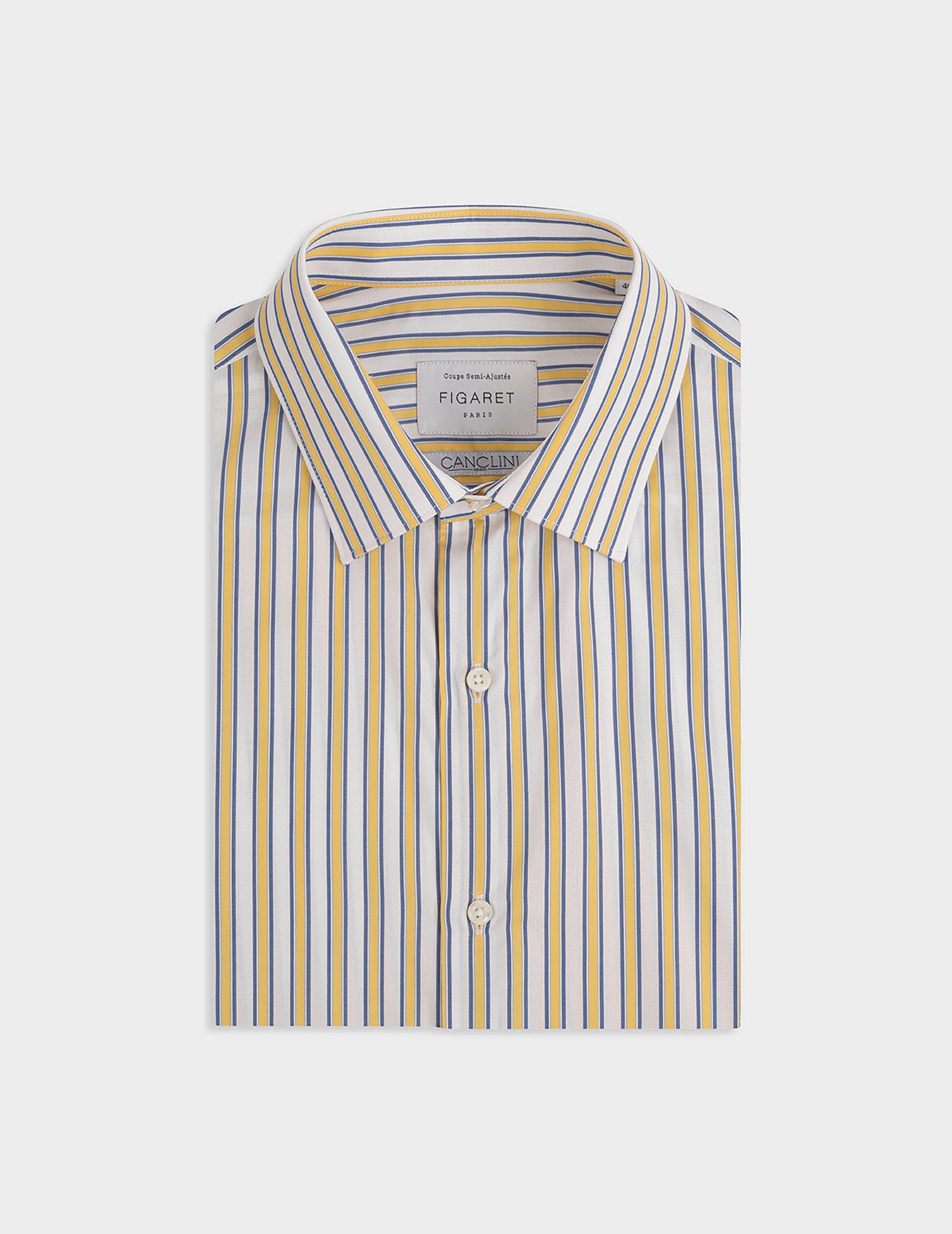 Yellow striped semi-fitted shirt - Dobby - Figaret Collar