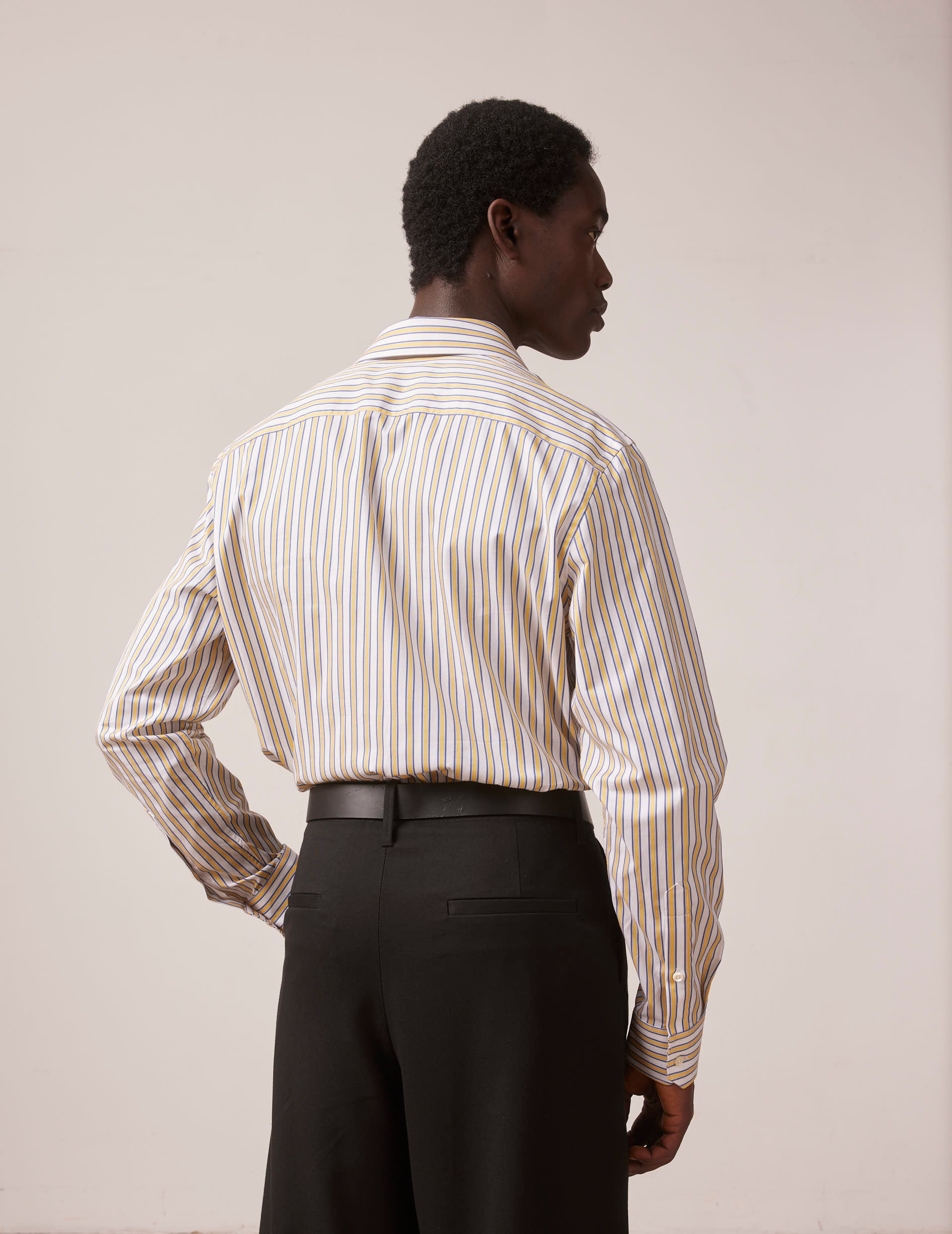 Yellow striped semi-fitted shirt - Dobby - Figaret Collar