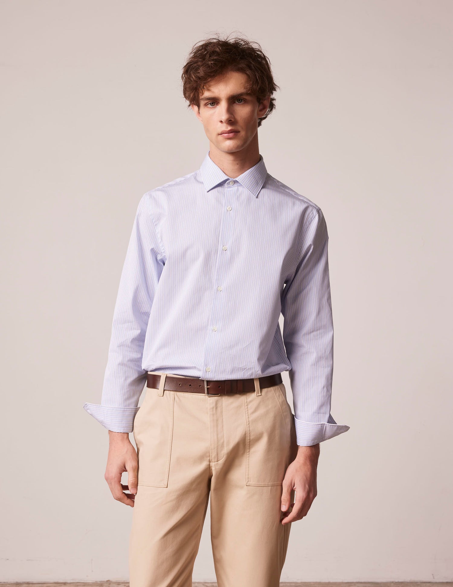 Blue striped semi-fitted shirt - Poplin - Figaret Collar#3