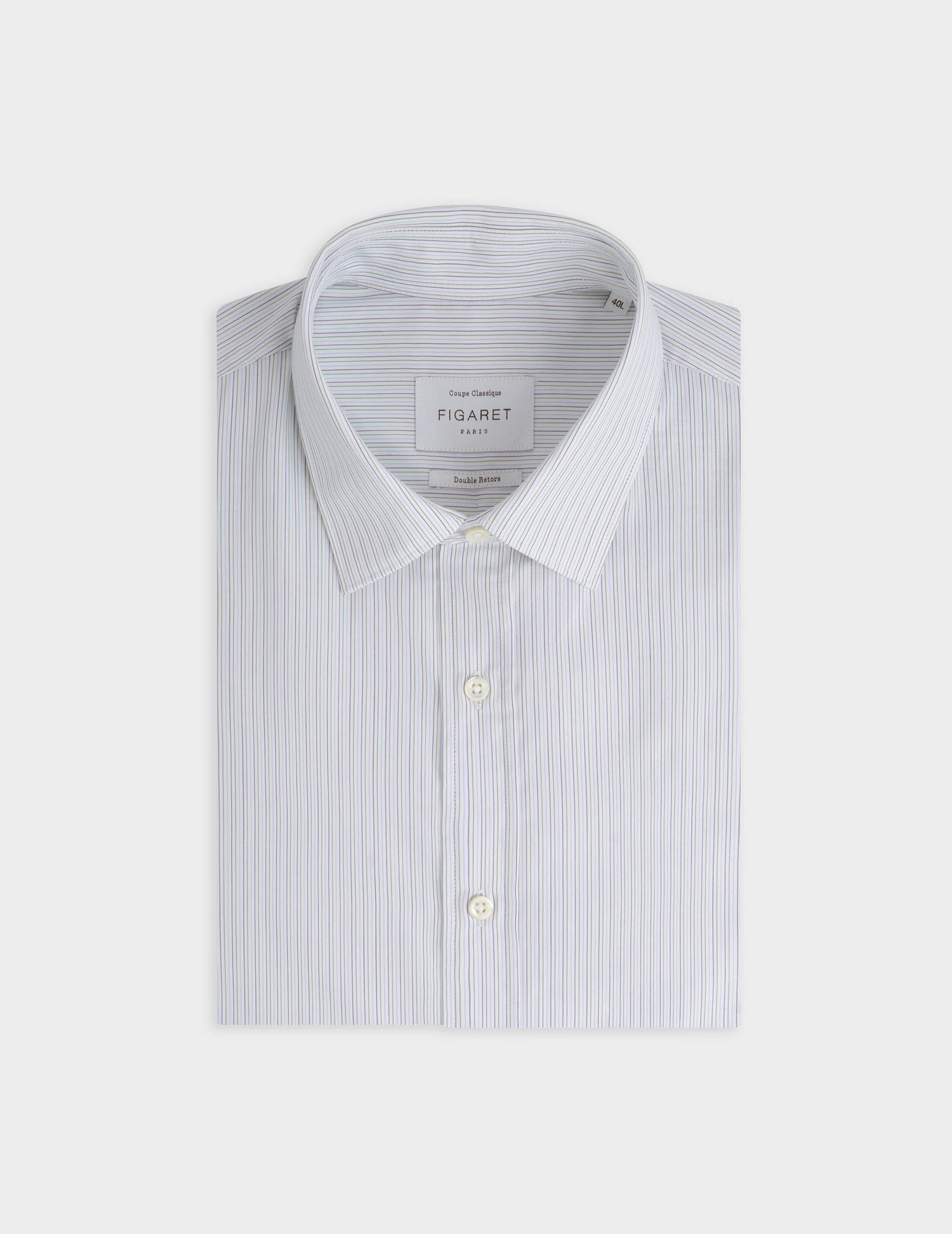 Classic green striped shirt - Poplin - Figaret Collar