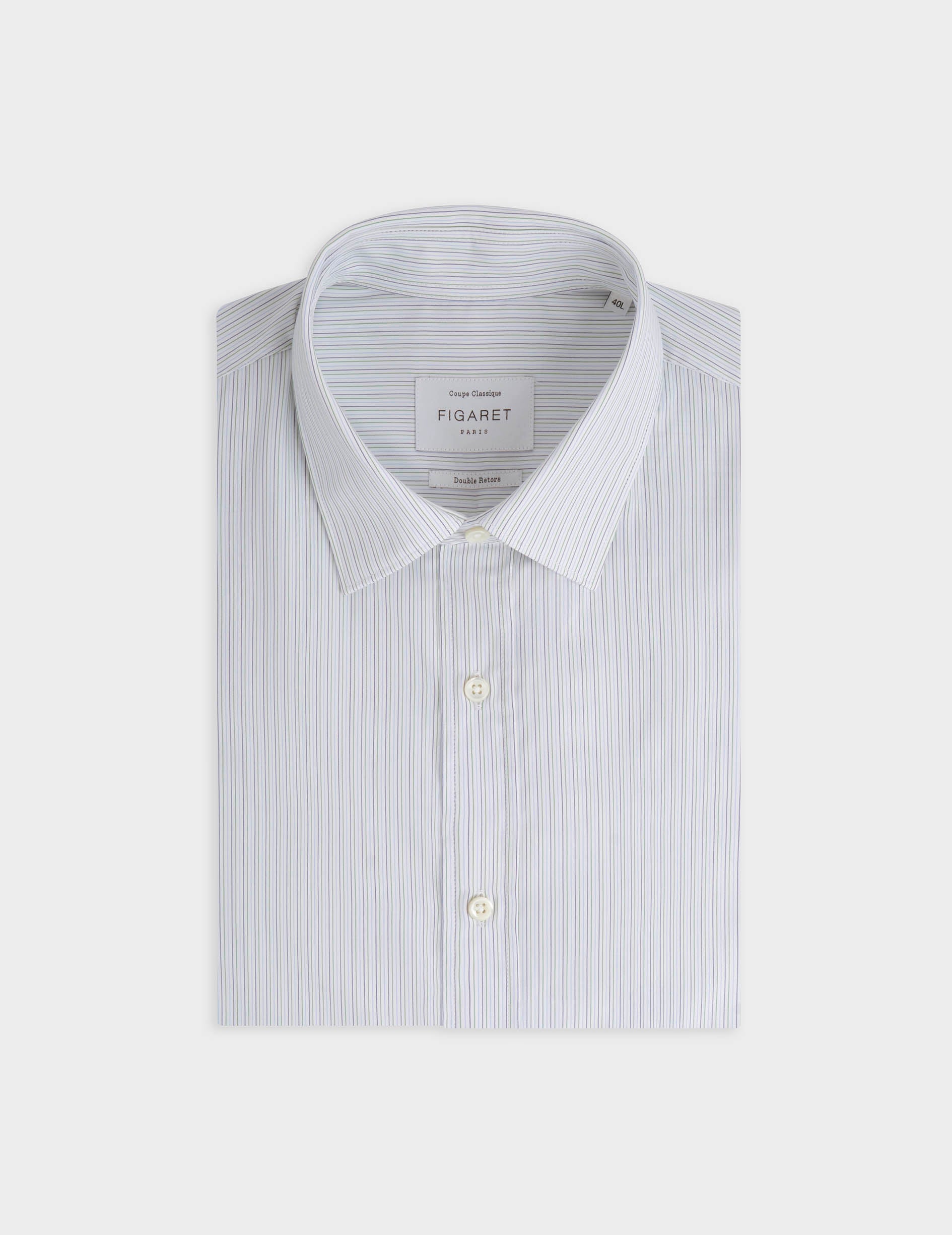 Classic green striped shirt - Poplin - Figaret Collar