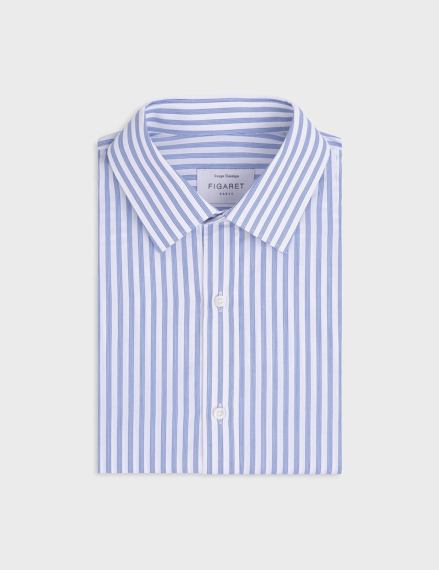 Blue striped classic shirt - Popeline - Figaret Collar