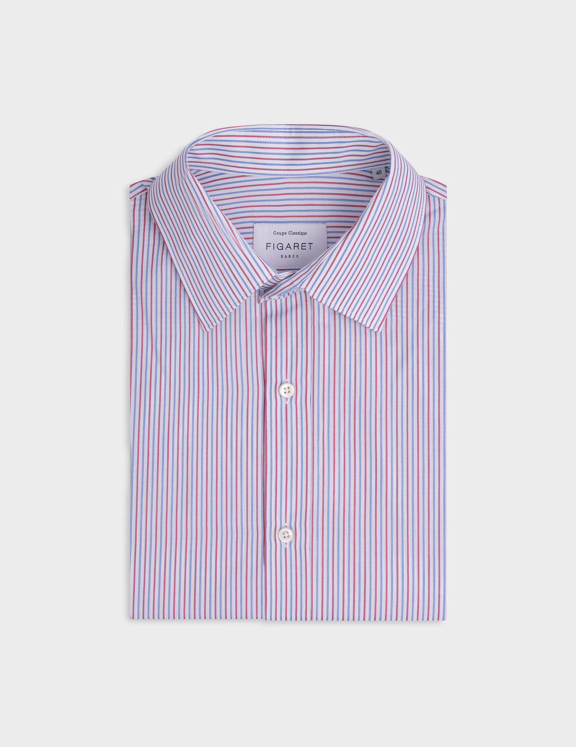 Red striped classic shirt - Poplin - Figaret Collar