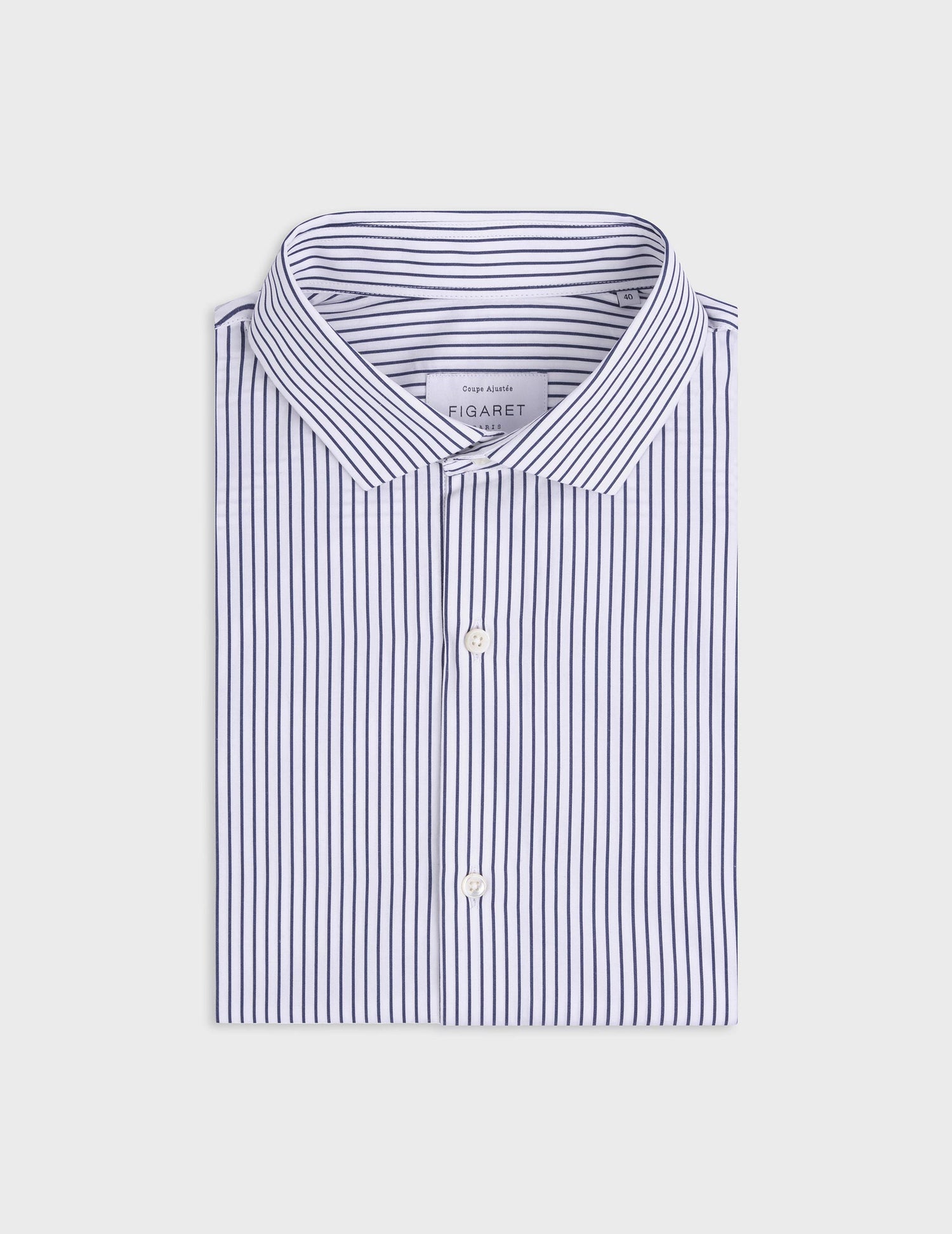 Chemise ajustée rayée marine - Popeline - Col Fin