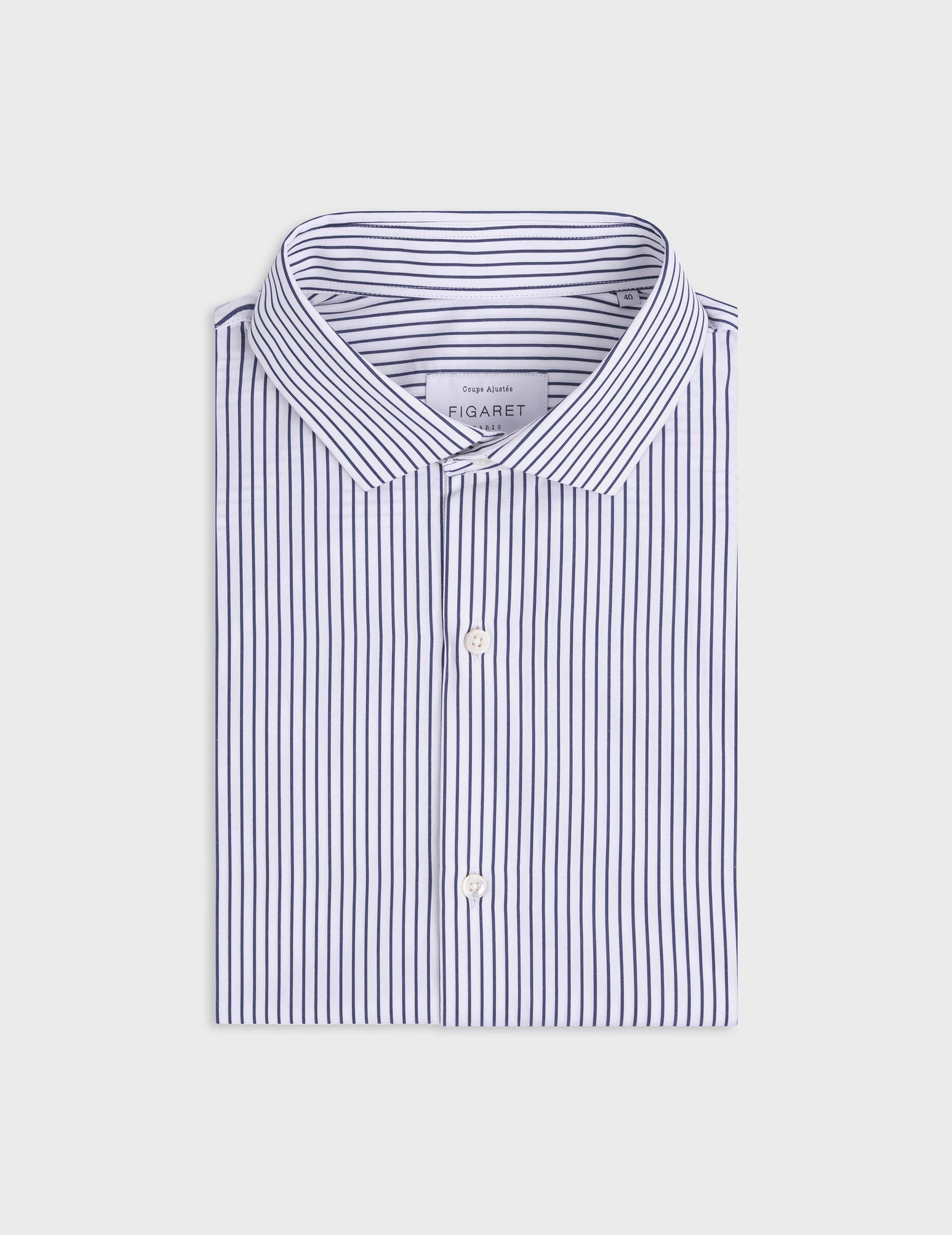 Navy blue striped fitted shirt - Poplin - END Collar