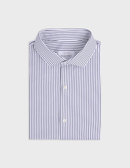 Navy blue striped fitted shirt