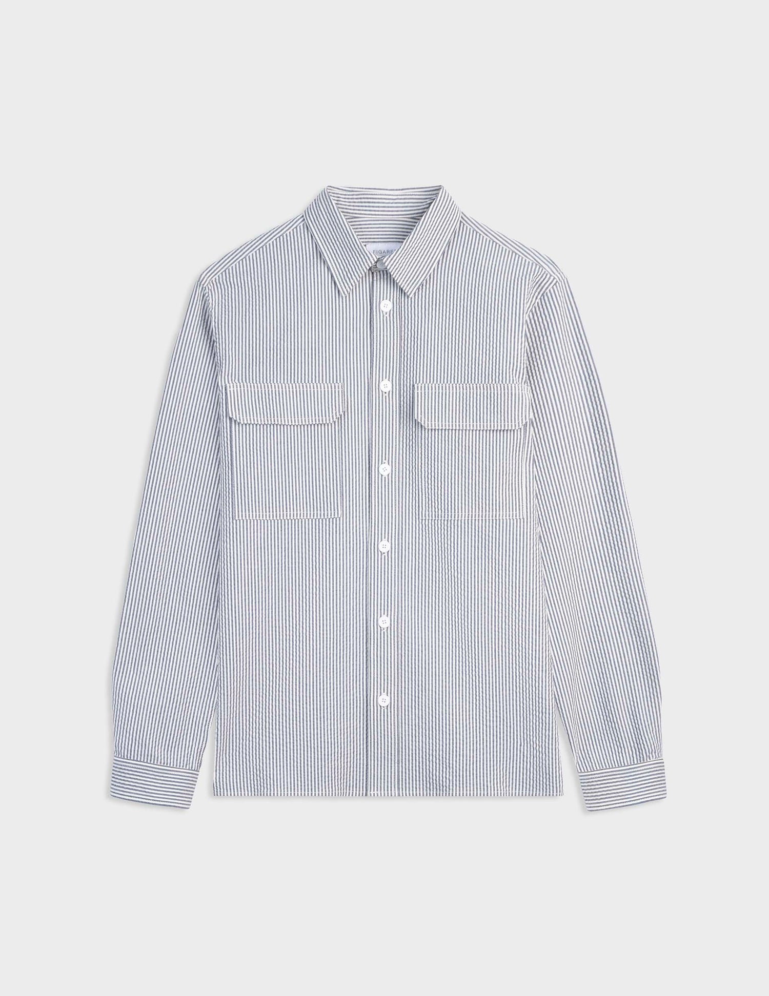 Blue striped Florian shirt - Seersucker - French Collar#4