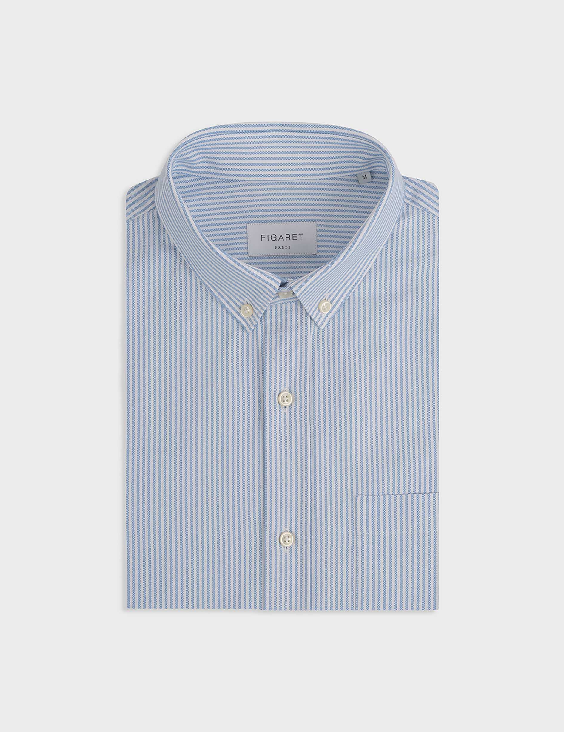 Turquoise striped Gabriel shirt - Oxford - Américain Collar