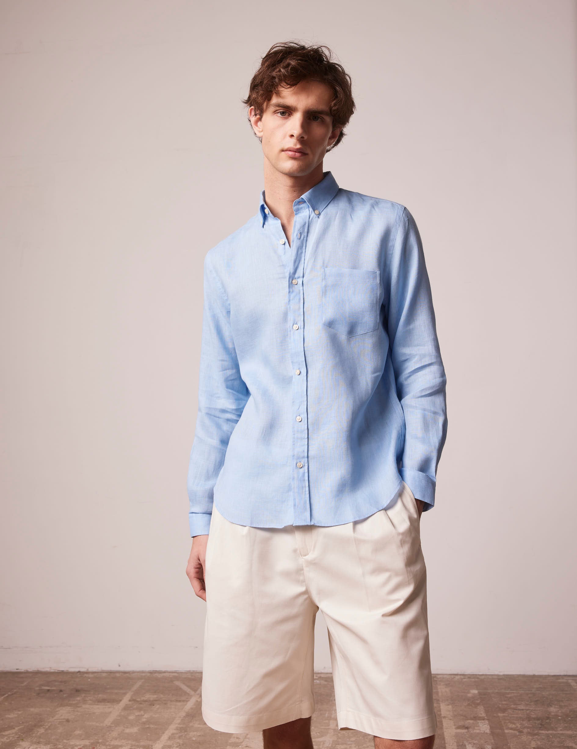 Blue linen Gabriel shirt - Lin - Américain Collar