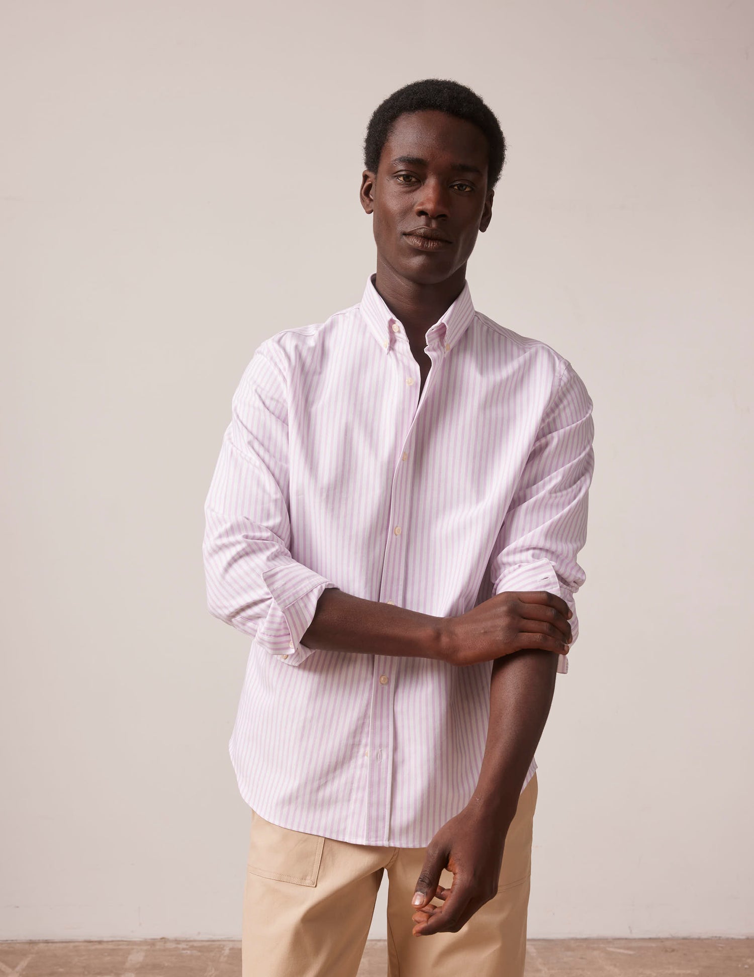 Pink striped Gaspard shirt - Oxford - Américain Collar