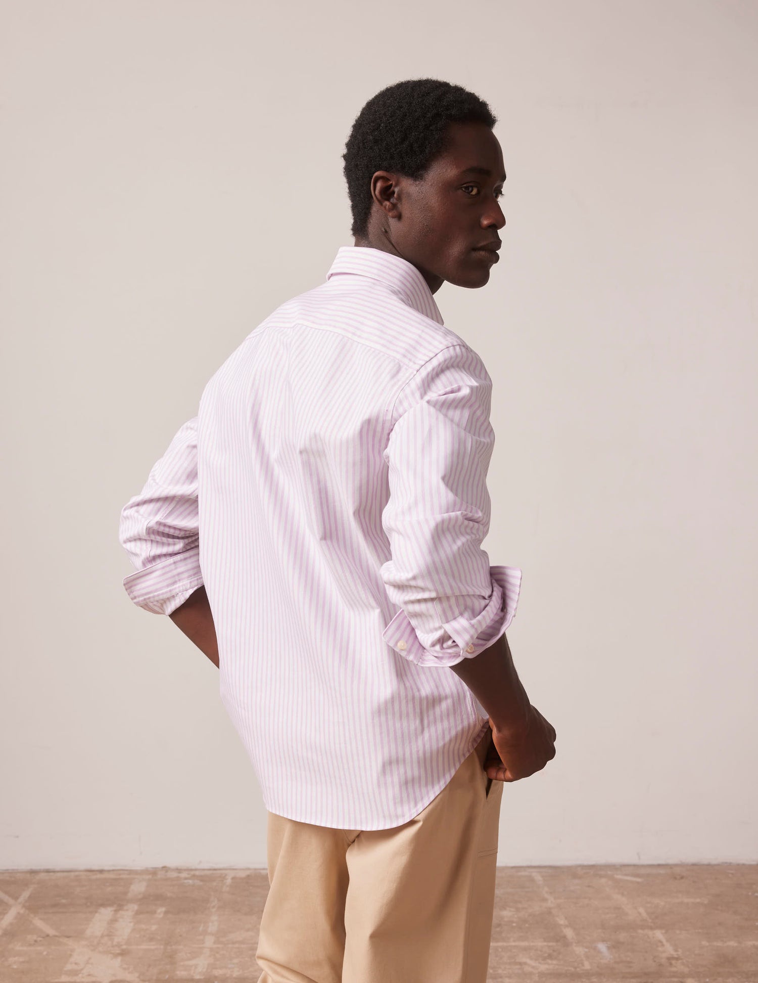 Pink striped Gaspard shirt - Oxford - Américain Collar#2