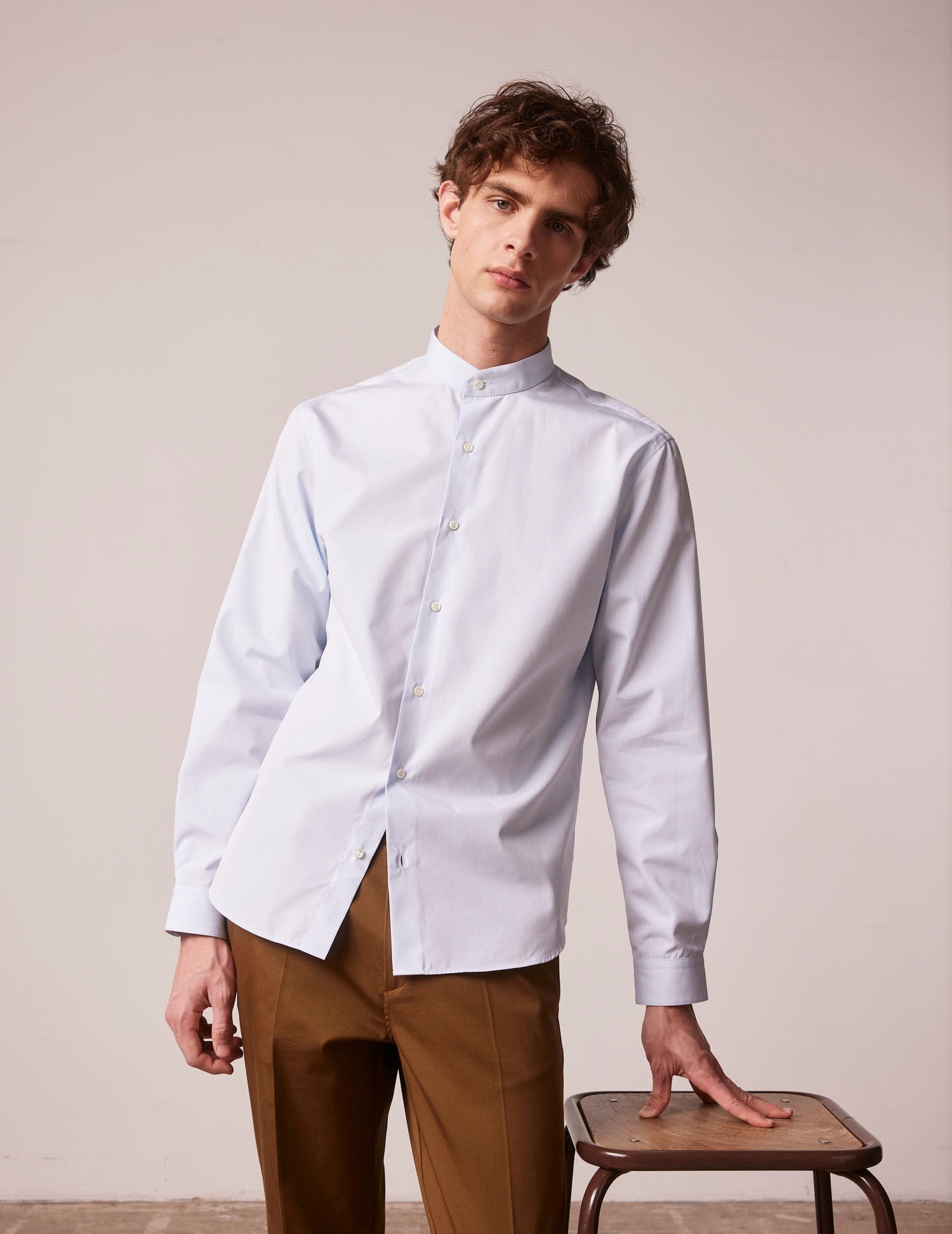 Blue Herwin shirt - Poplin - Officer Collar#3