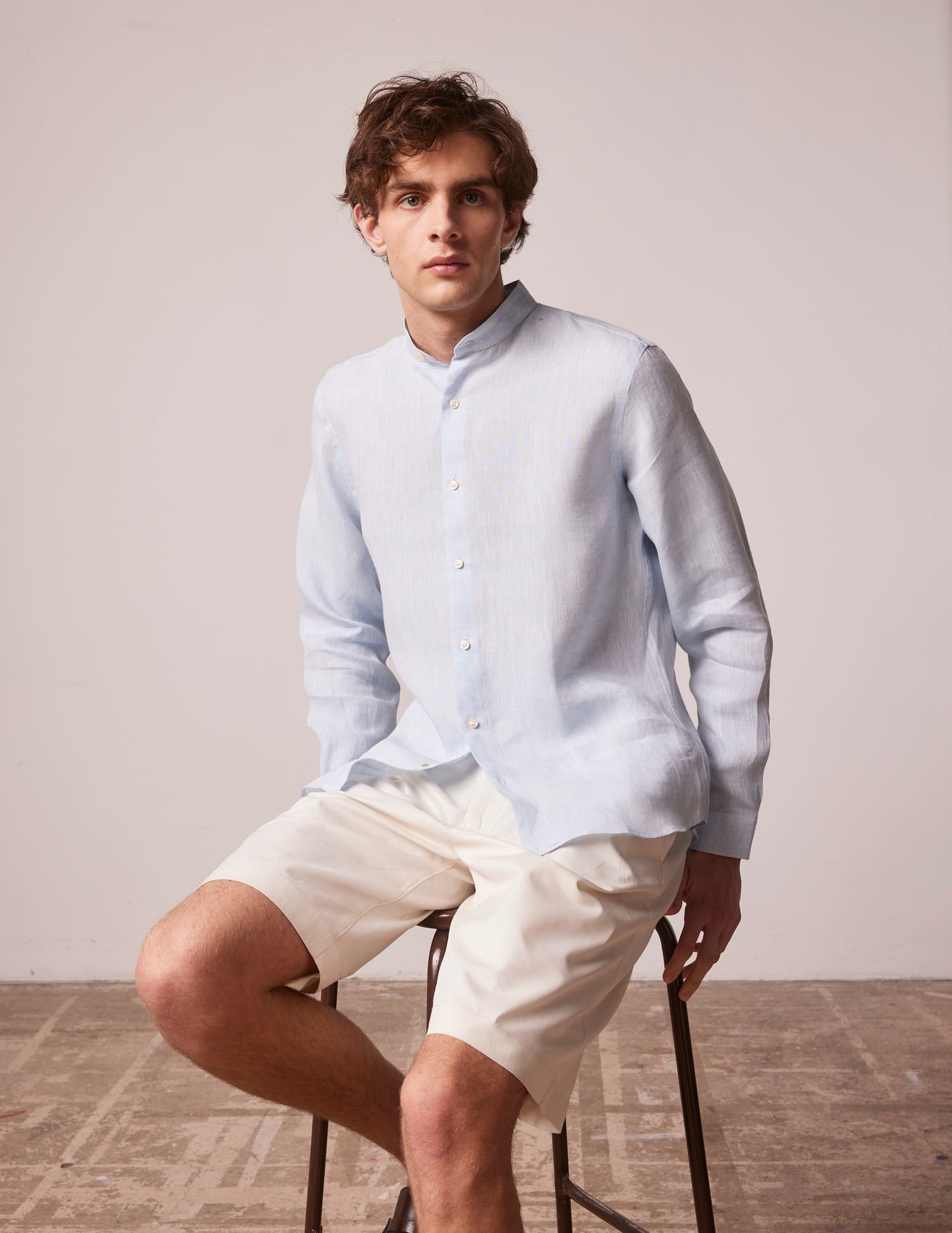 Blue linen Herwin shirt - Linen - Officer Collar