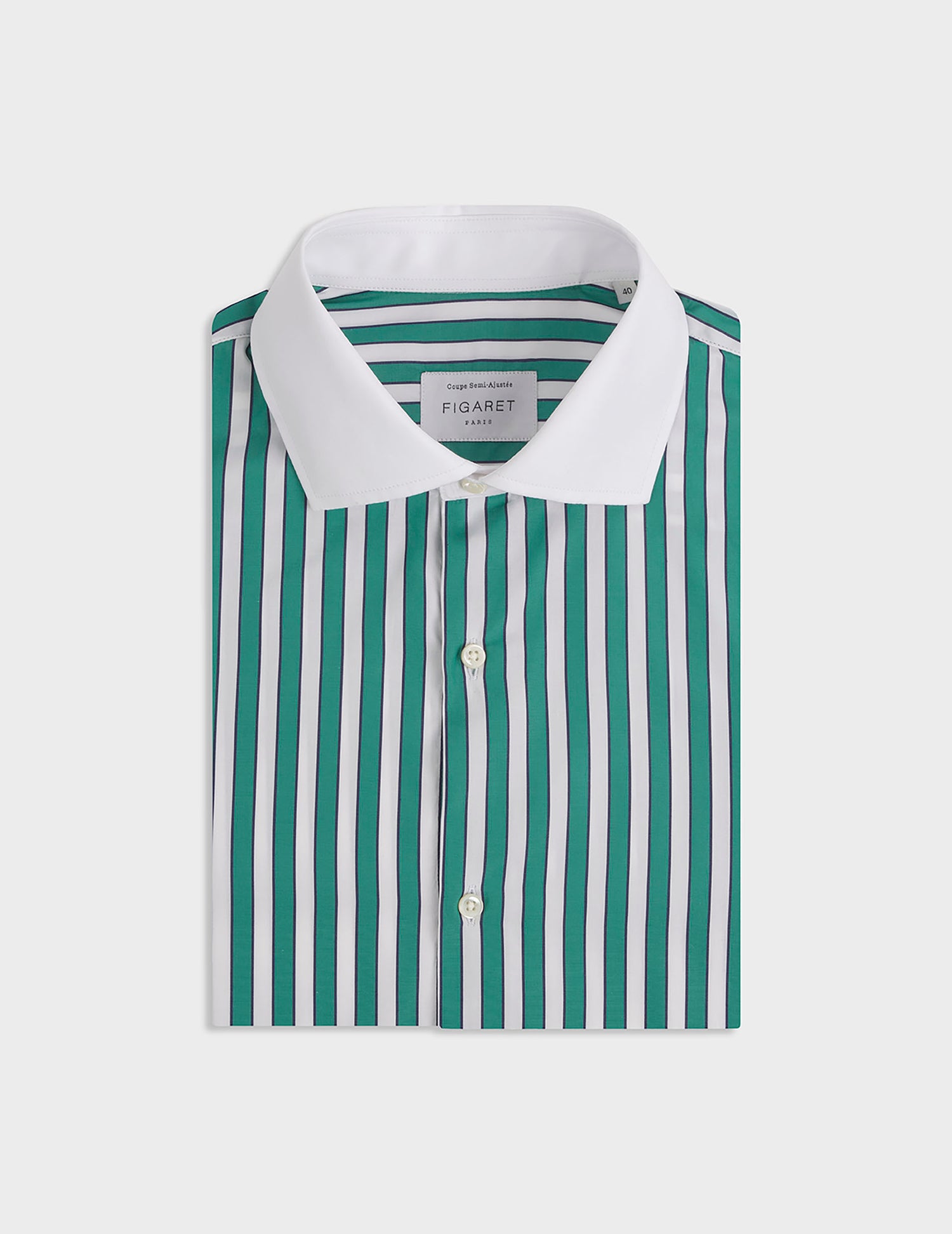 Chemise semi-ajustée rayée verte - Popeline - Col Italien surpiqué#2