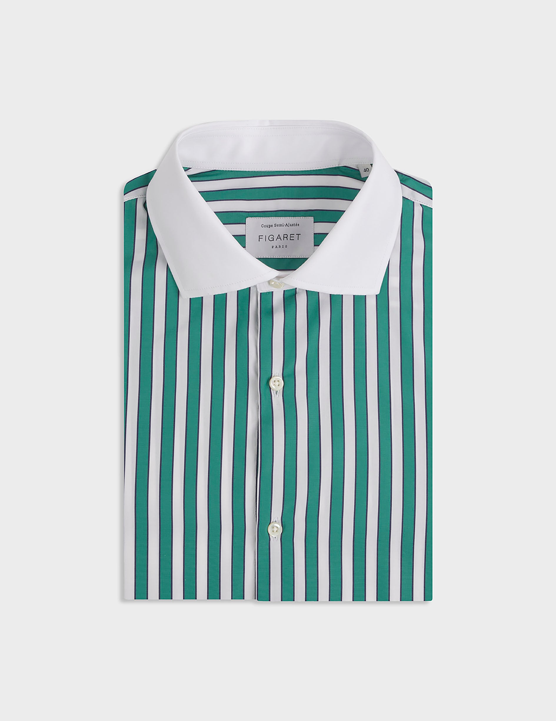 Green striped semi-fitted shirt - Poplin - Italian Collar