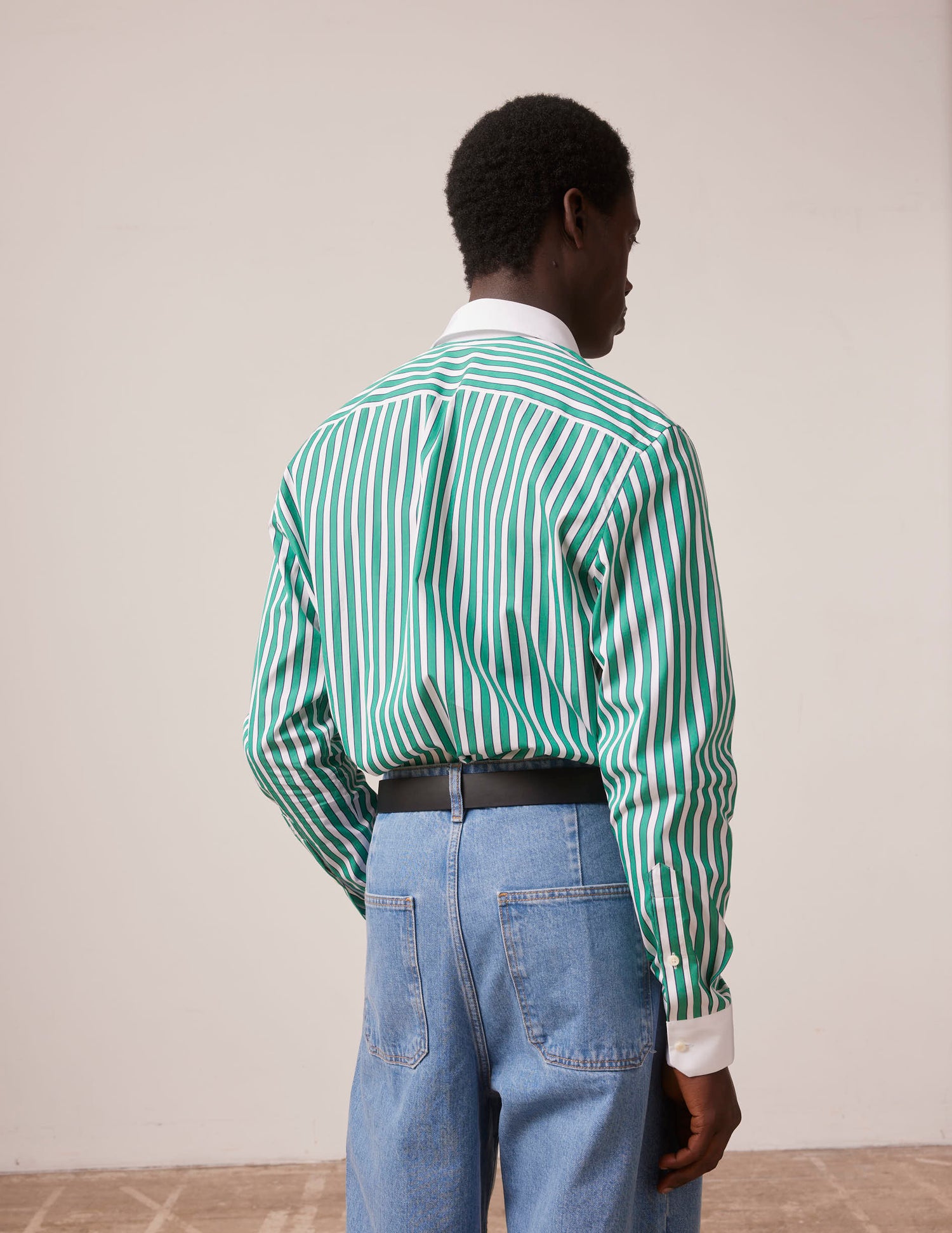 Green striped semi-fitted shirt - Poplin - Italian Collar#5