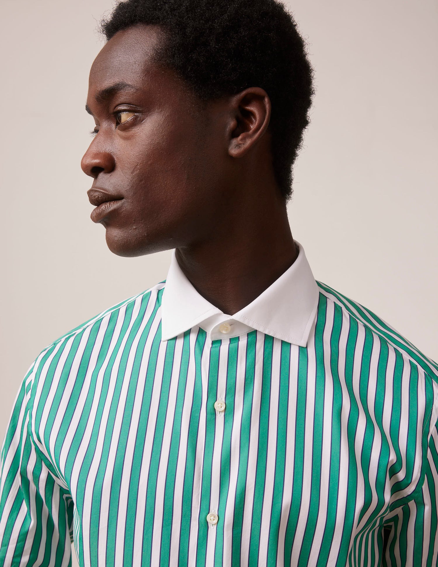 Green striped semi-fitted shirt - Poplin - Italian Collar