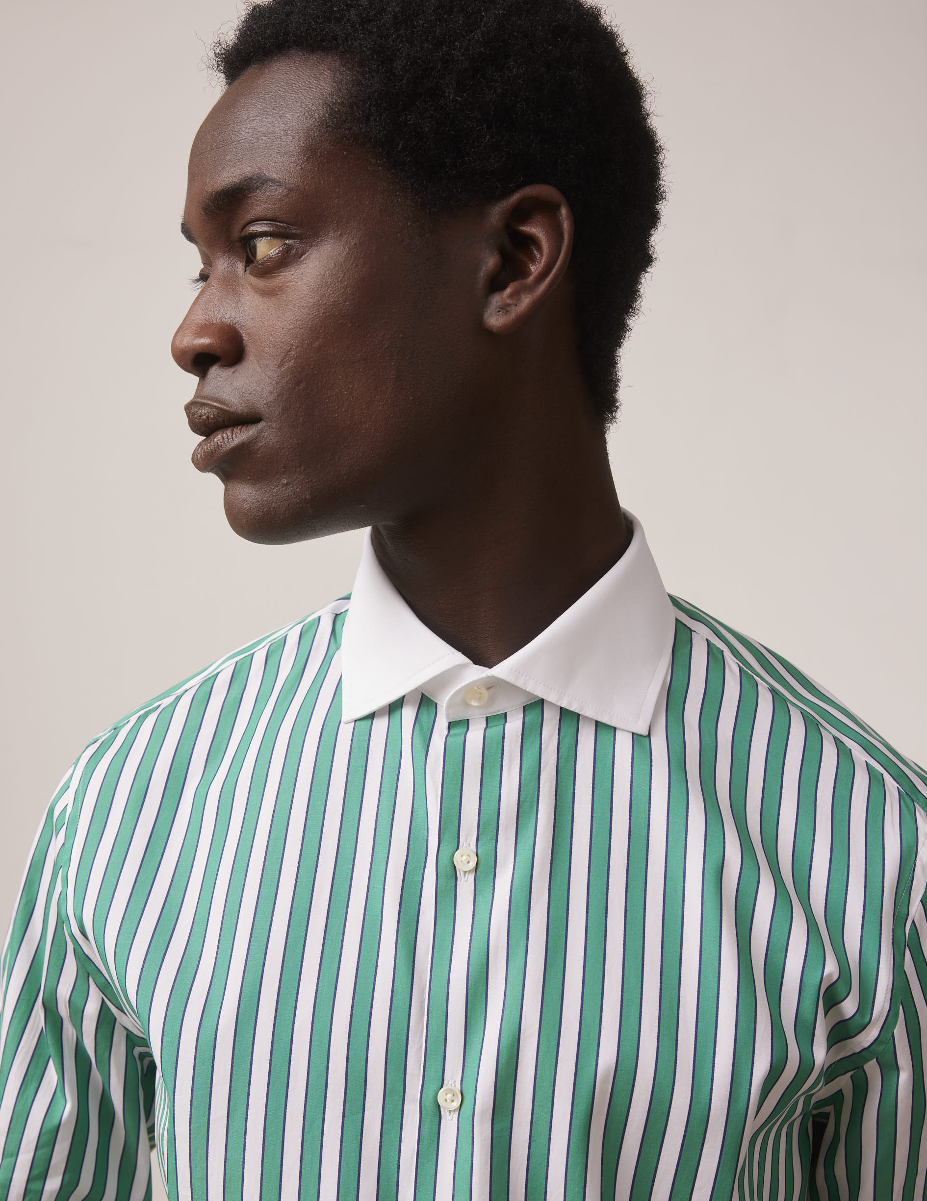 Green striped semi-fitted shirt