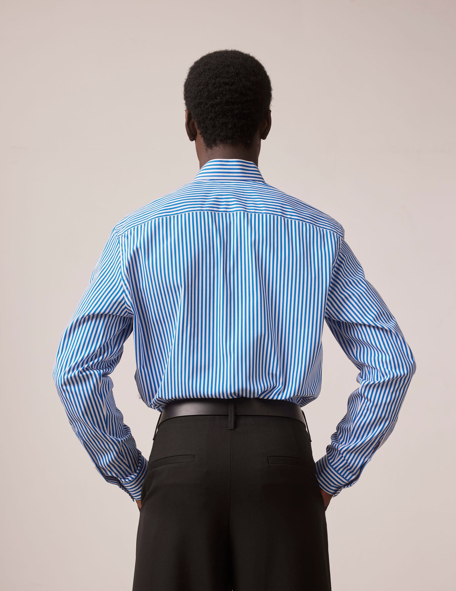 Blue striped semi-fitted shirt - Poplin - Inverted Collar#5