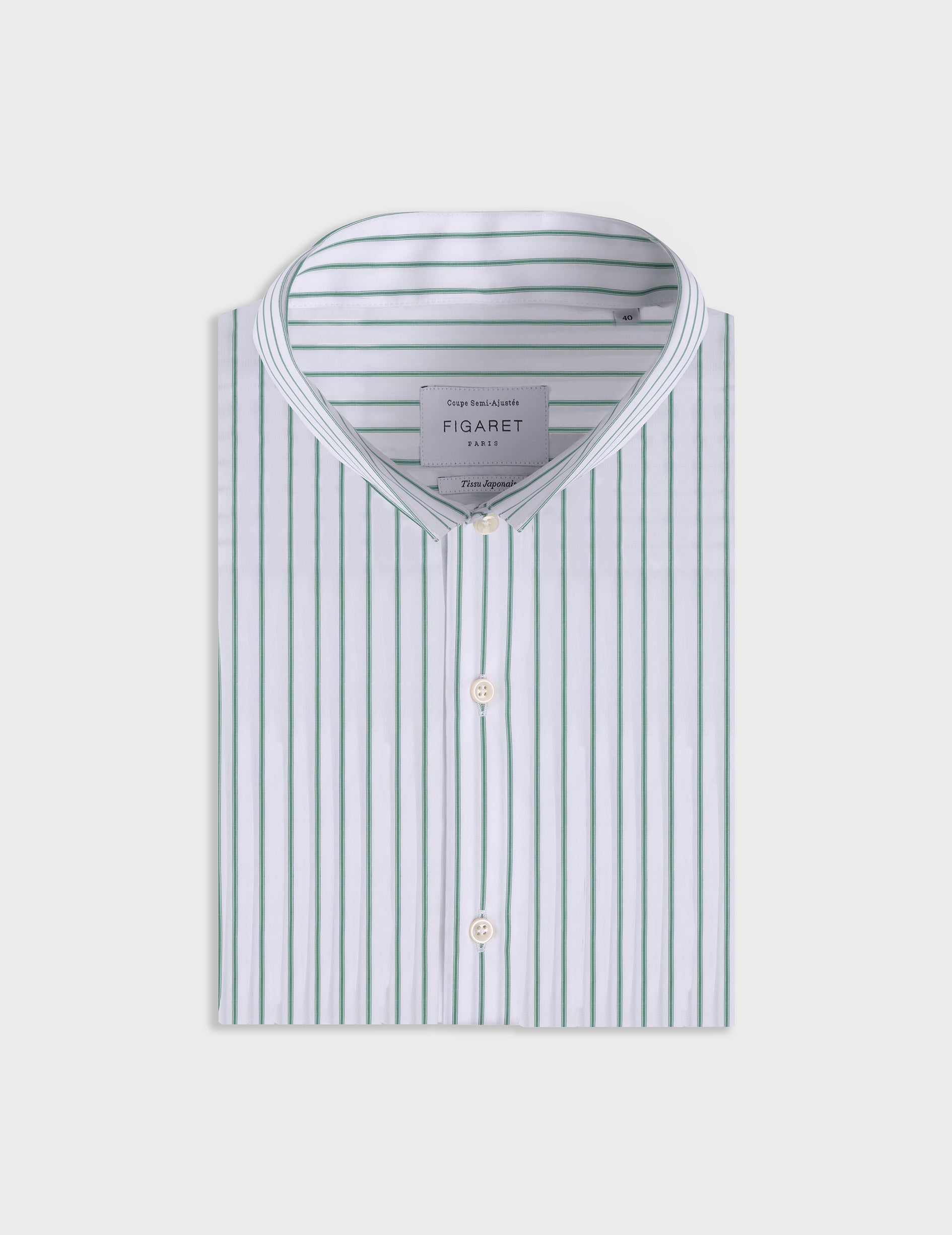 Green striped semi-fitted shirt - Poplin - Reverse Collar