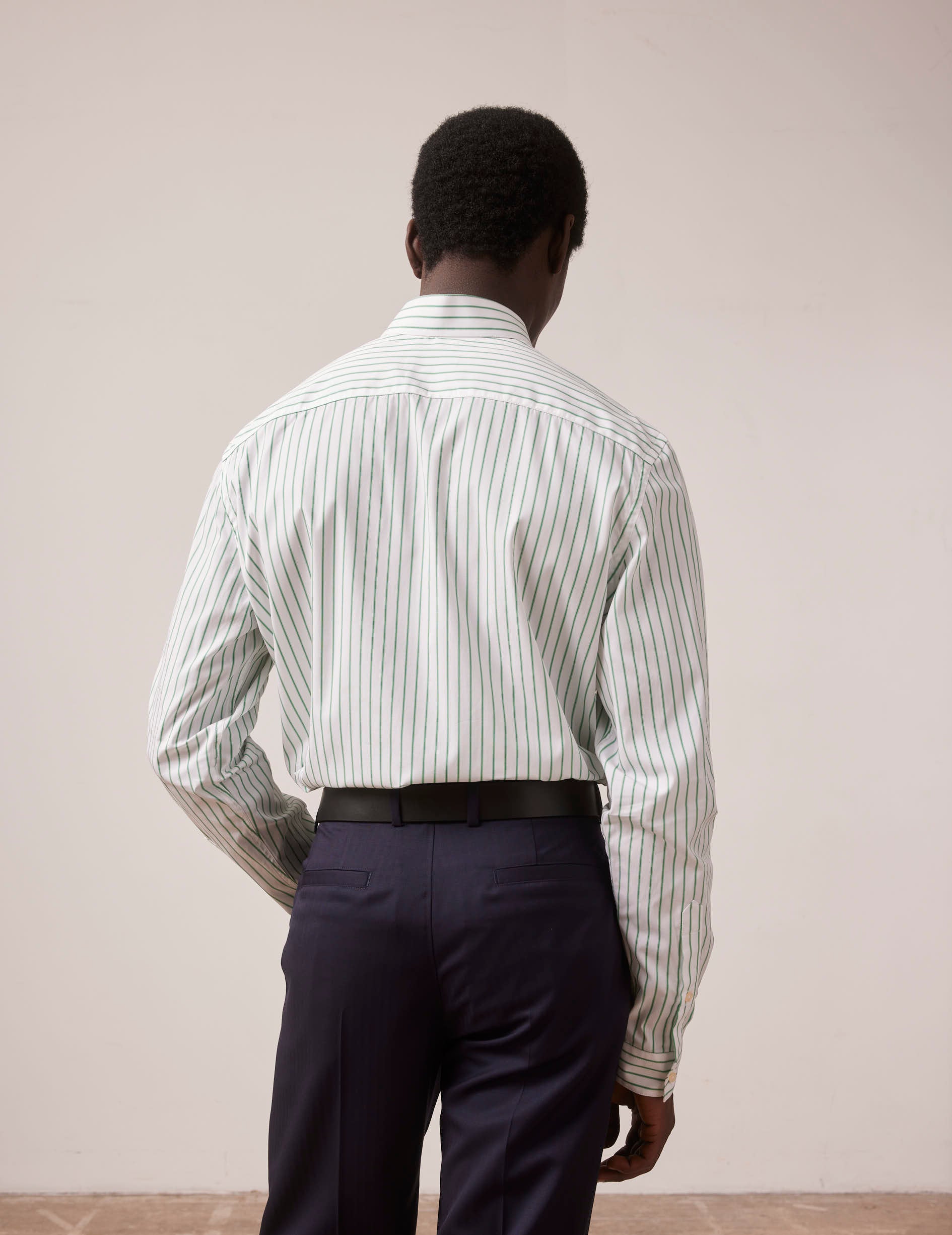 Green striped semi-fitted shirt - Poplin - Reverse Collar