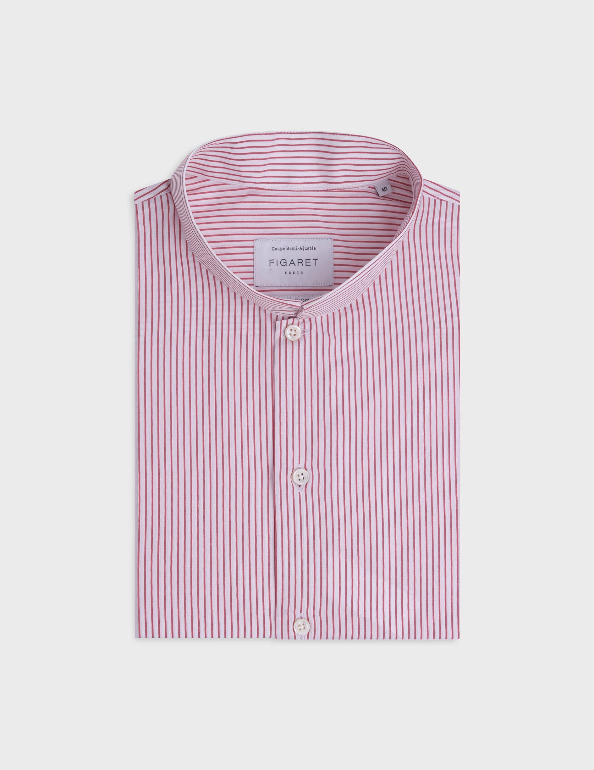 Red striped semi-fitted shirt - Poplin - Reverse Collar