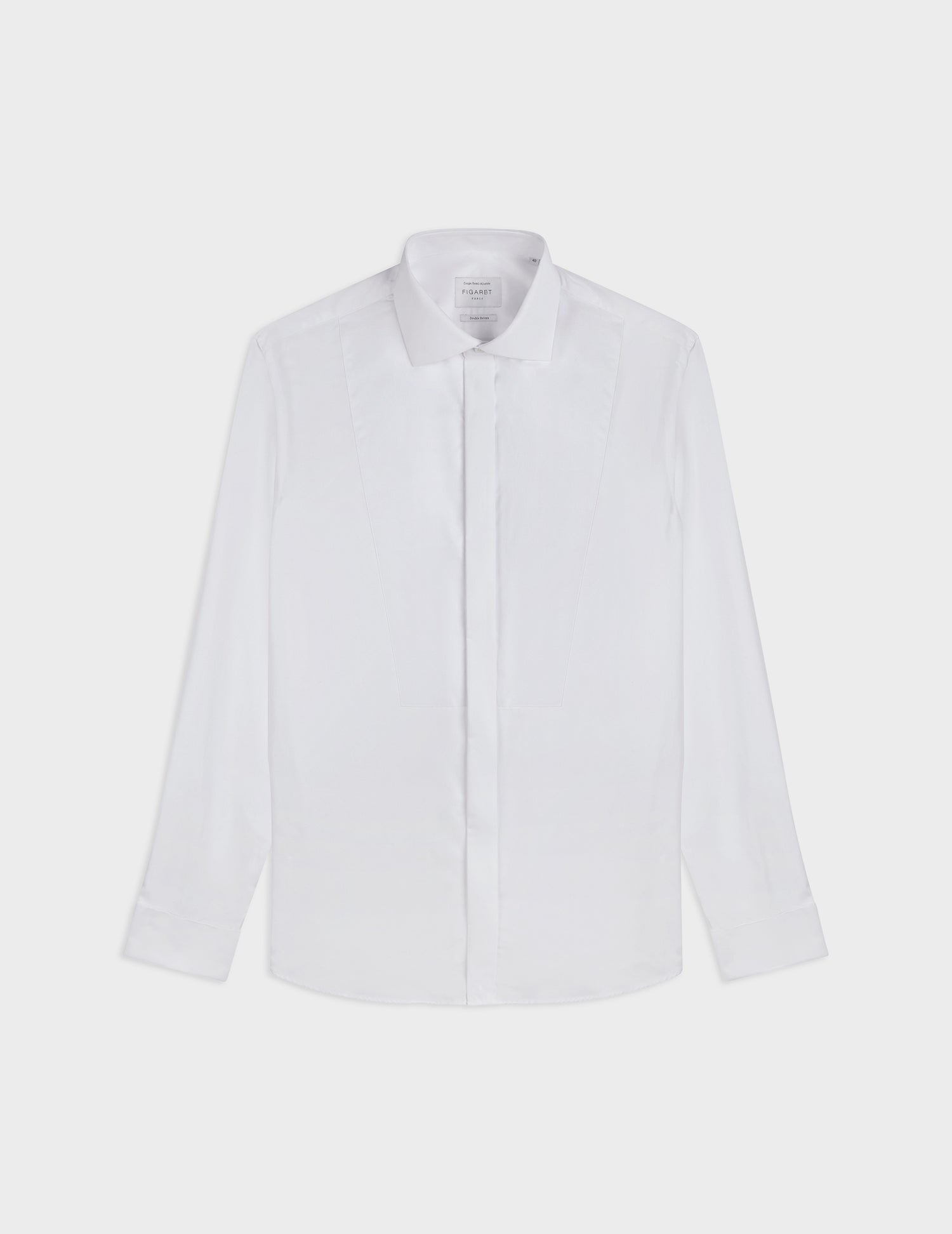 White semi-fitted shirt with bib and hidden button placket - Popeline - Italien Collar - Mousquetaires Cuffs#4