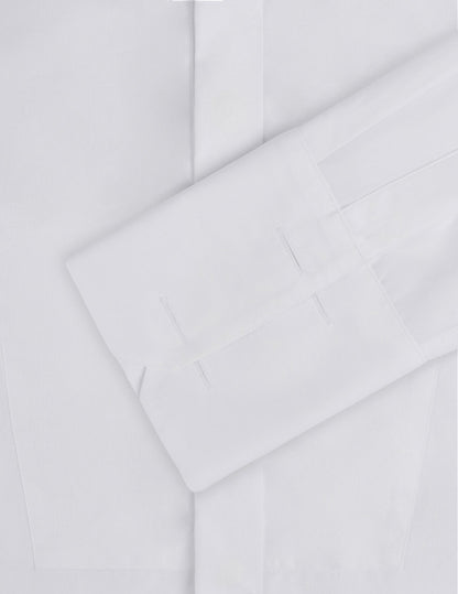 White semi-fitted shirt with bib and hidden button placket