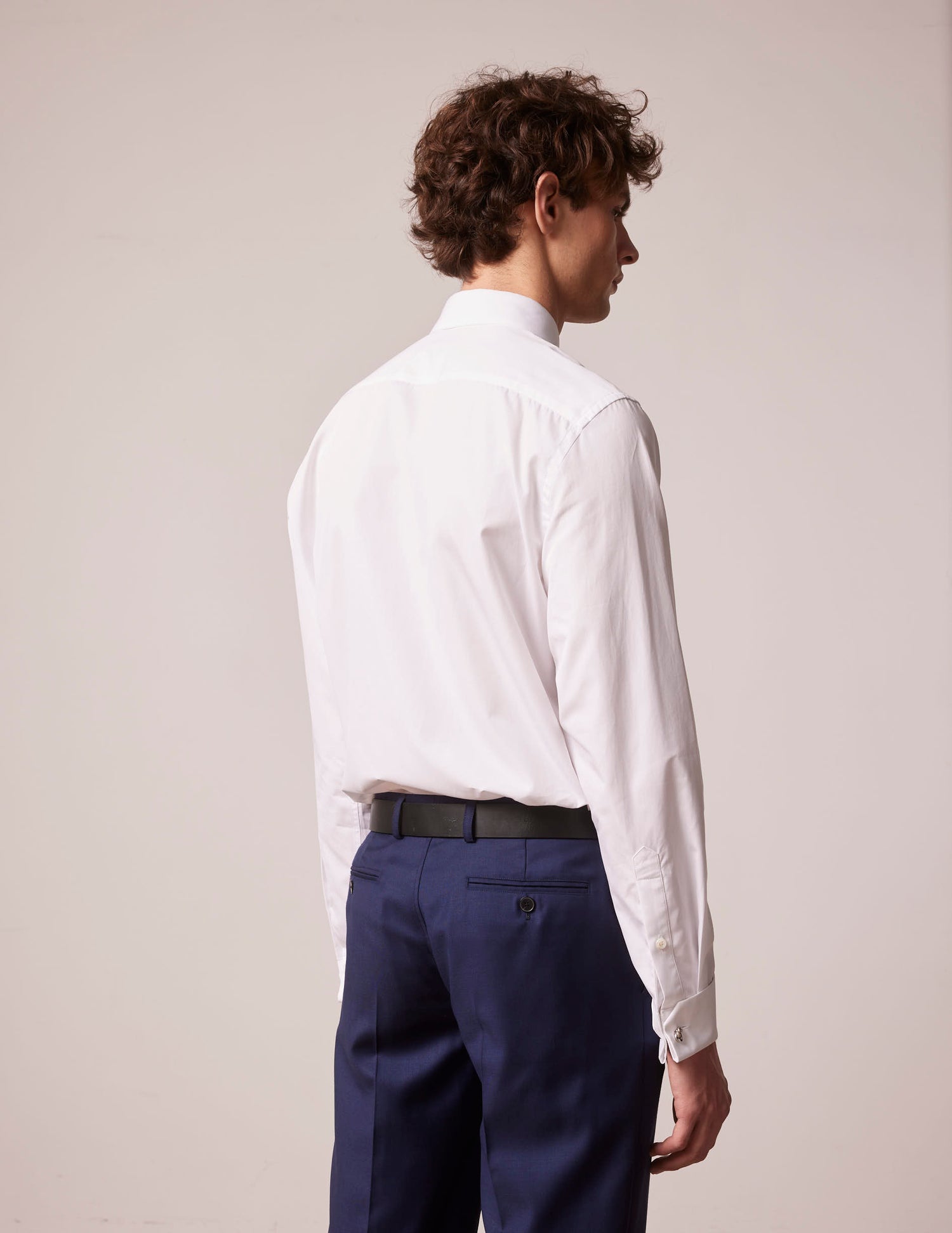 White semi-fitted shirt with bib and hidden button placket - Popeline - Italien Collar - Mousquetaires Cuffs#3