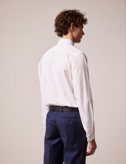 White semi-fitted shirt with bib and hidden button placket