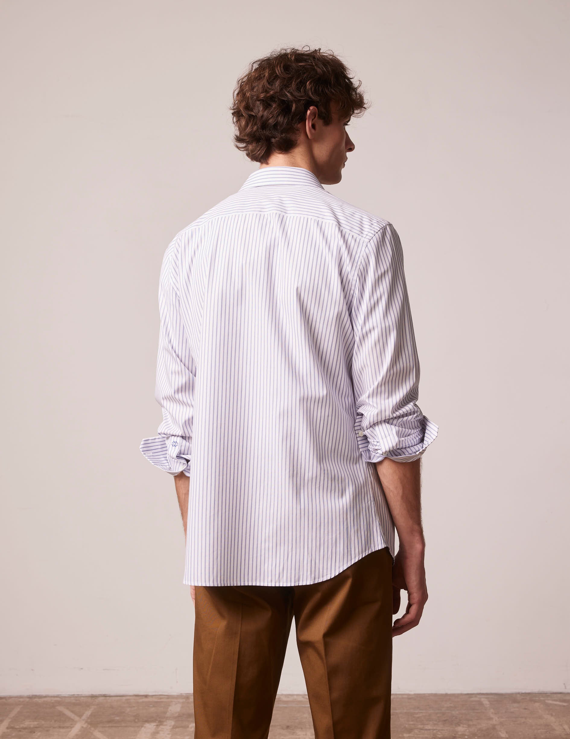 Blue striped fitted shirt - Poplin - Italian Collar