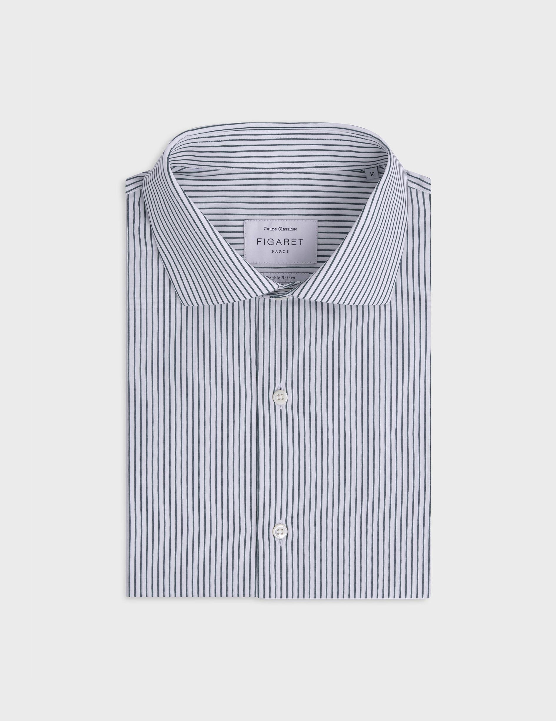 Striped green classic fit shirt - Poplin - Italian Collar