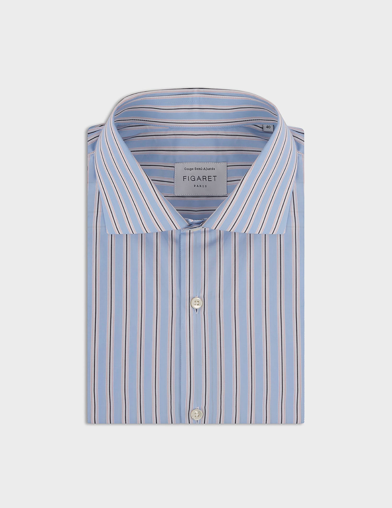 Blue striped semi-fitted shirt - Popeline - Italien Collar