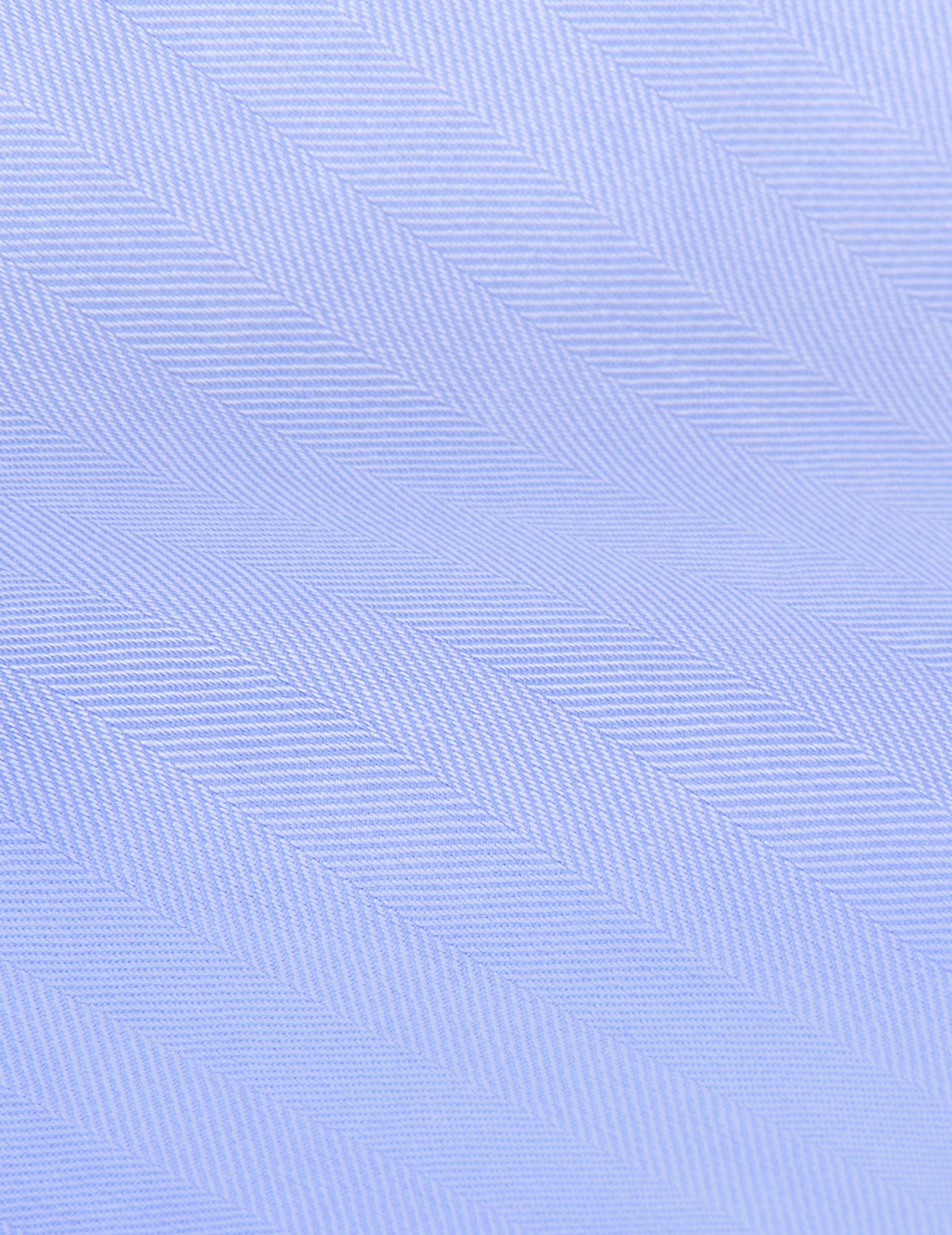 Blue Herringbone Semi-Fitted Shirt - Chevron - Italian Collar