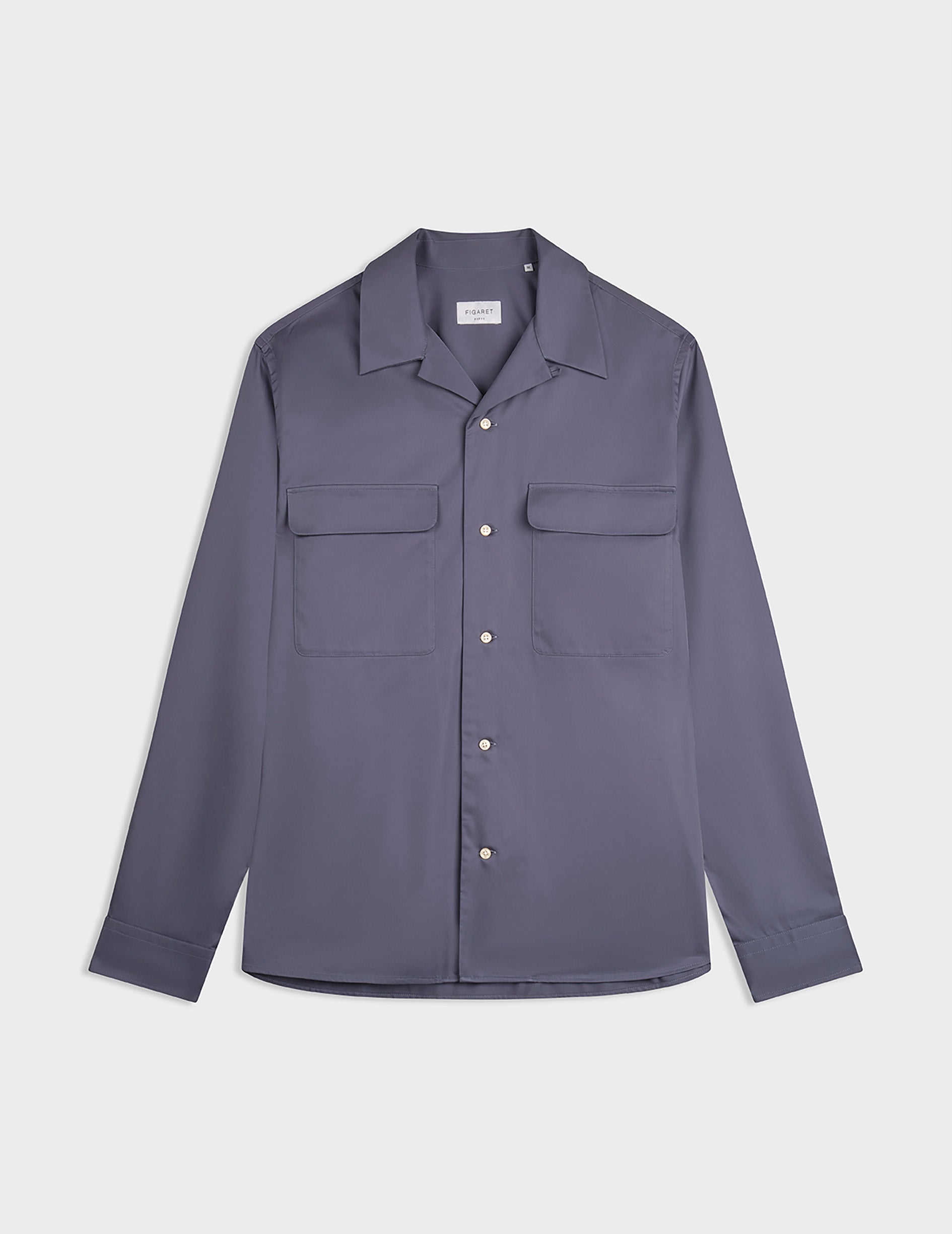 Blue Ivano shirt - Twill - Cuban with bridle Collar