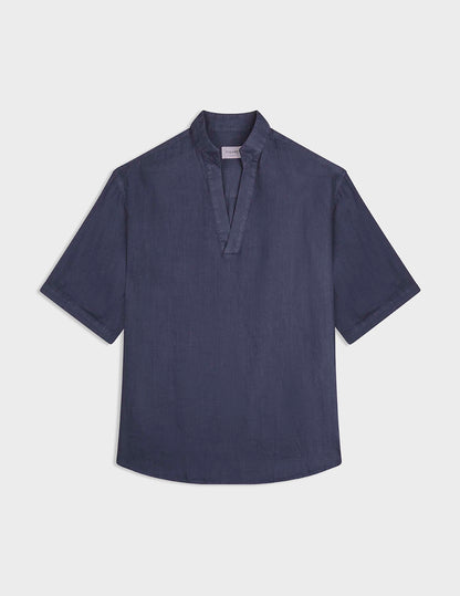 Short sleeve blue linen Léon popover shirt
