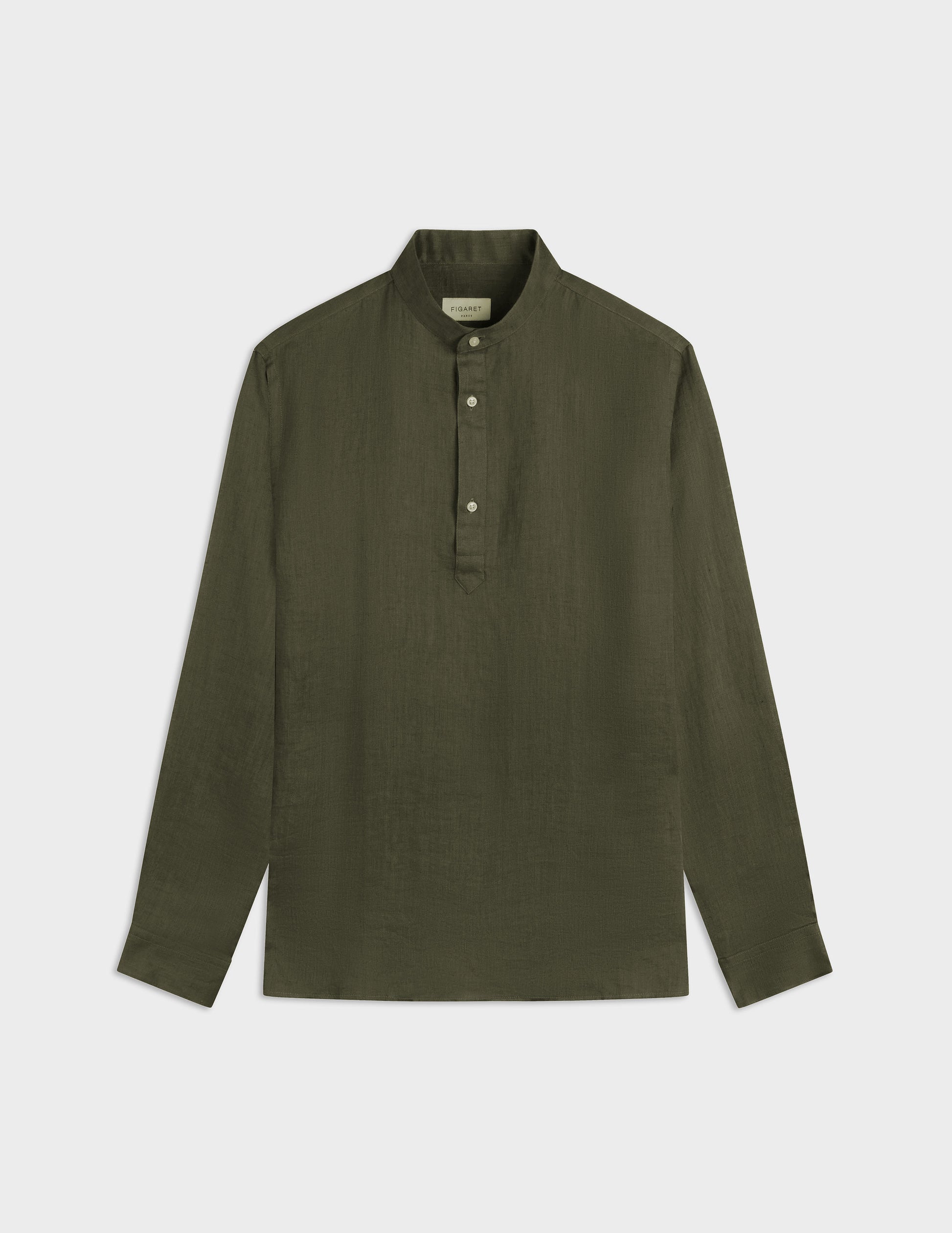 Logan popover shirt in khaki linen - Linen - Officer Collar